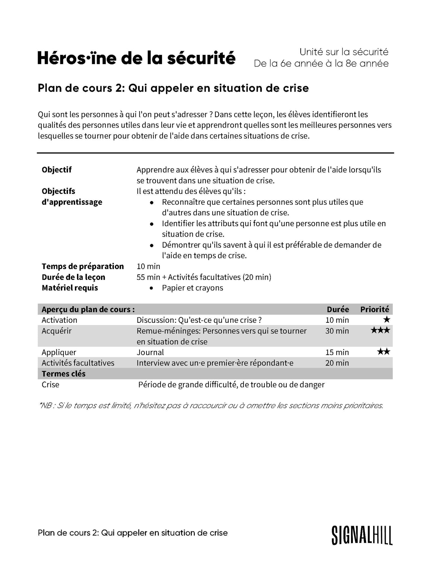Héros·ïne de la sécurité - Ensemble de plans de cours (4 plans de cours)