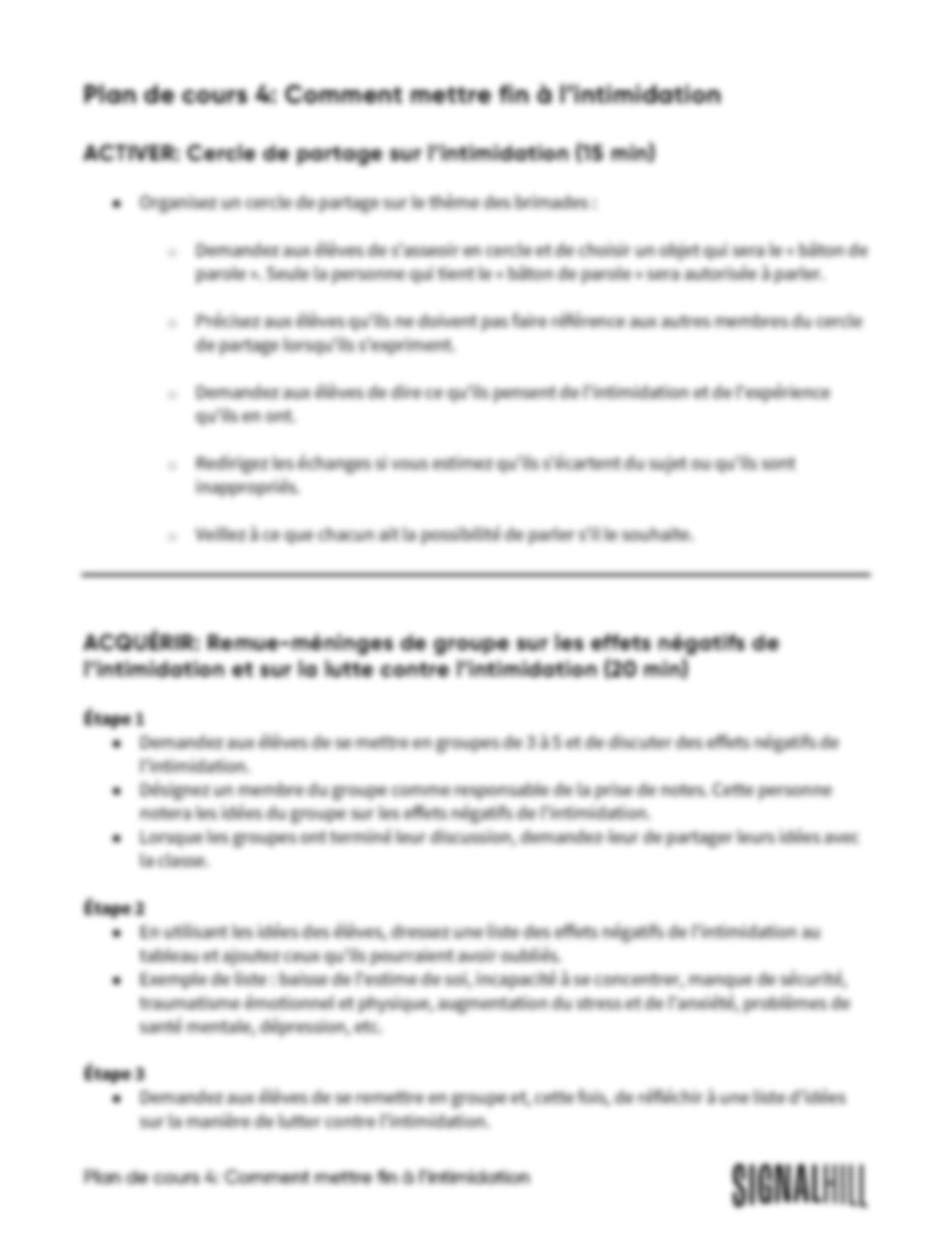 Plan de cours 4: Comment mettre fin à l’intimidation