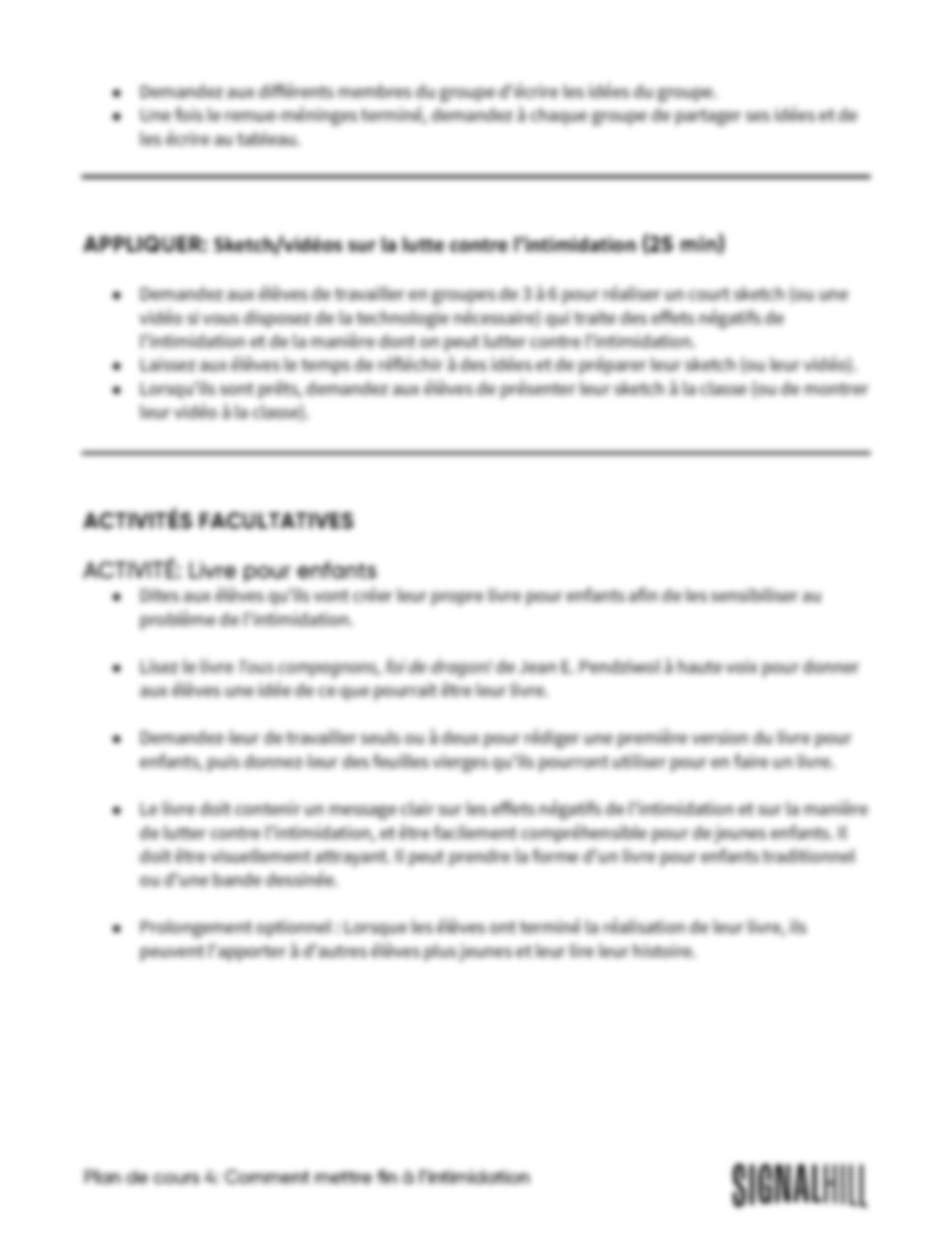 Plan de cours 4: Comment mettre fin à l’intimidation