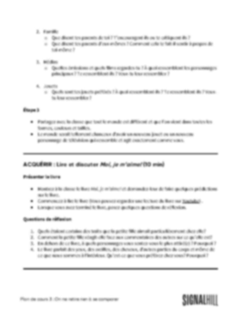 Plan de cours 3: On ne retire rien à se comparer