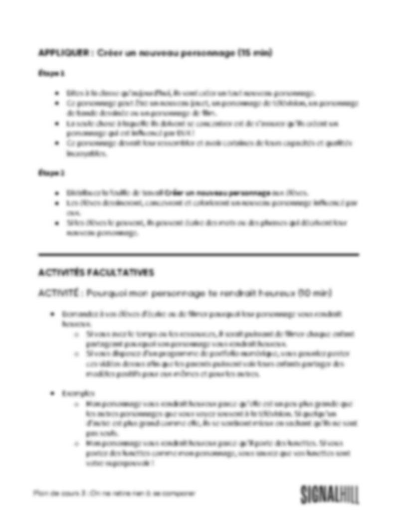 Plan de cours 3: On ne retire rien à se comparer