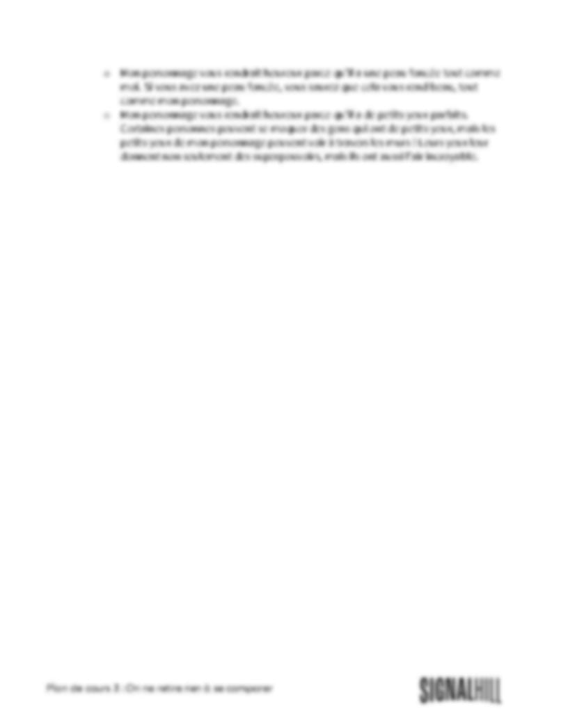 Plan de cours 3: On ne retire rien à se comparer