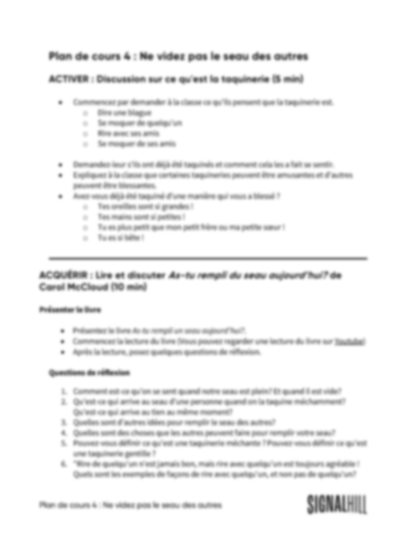 Plan de cours 4: Ne videz pas le seau des autres