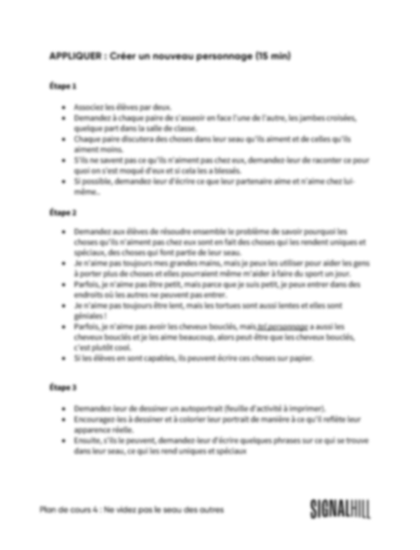 Plan de cours 4: Ne videz pas le seau des autres