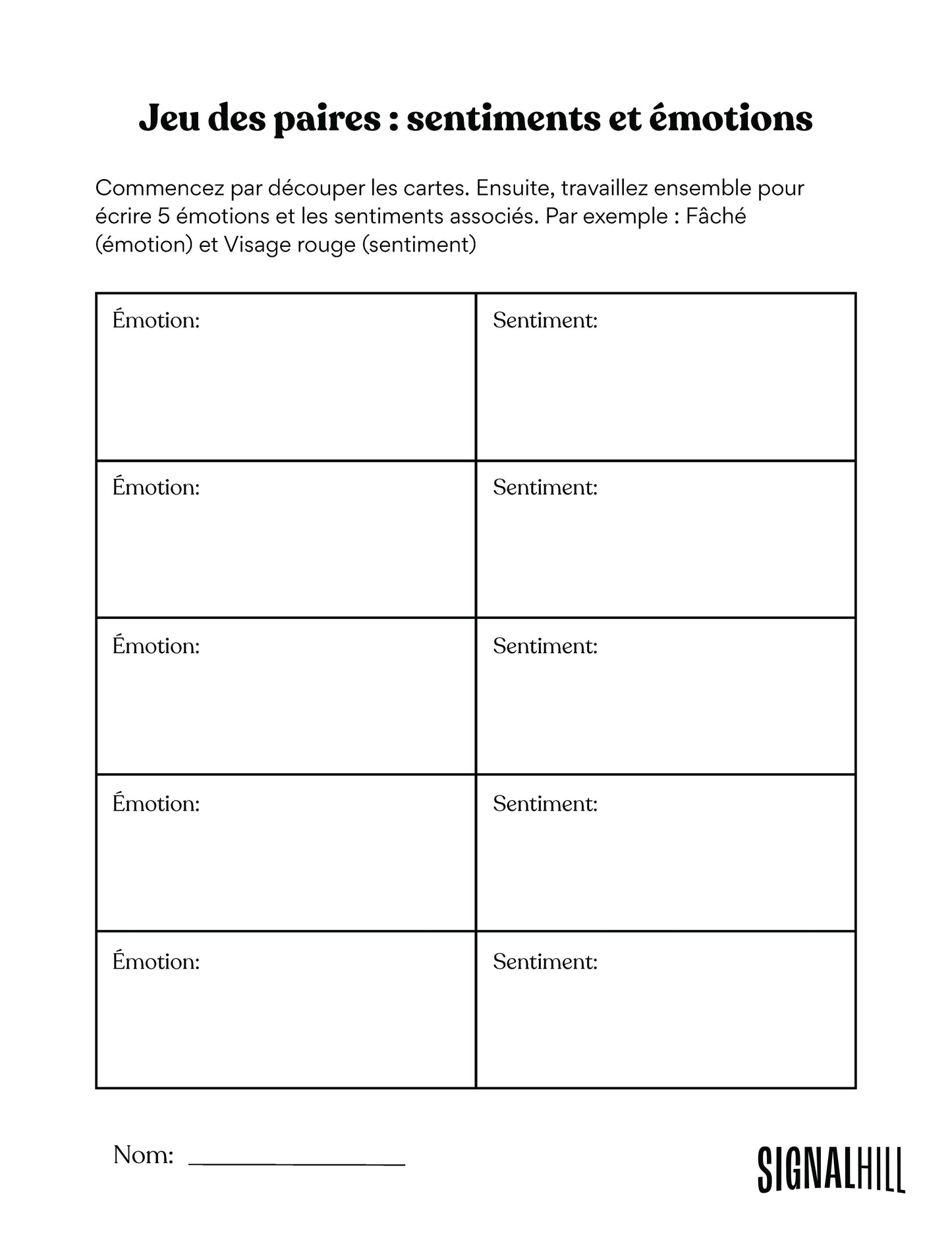 Plan de cours 1: Sentiments et émotions