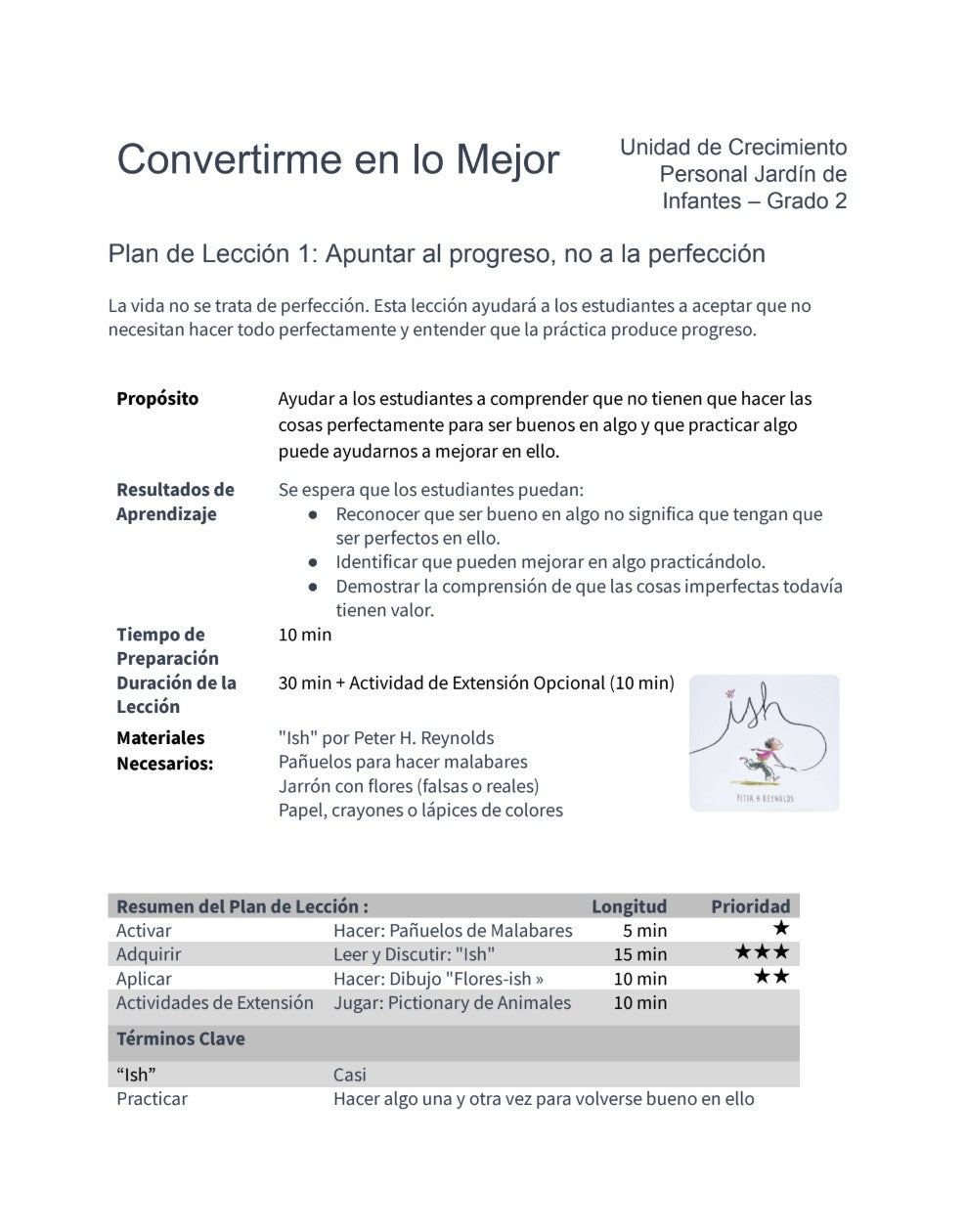 Convertirme en lo Mejor - Paquete de Plan de Lecciones (4 Plan de Lecciones)