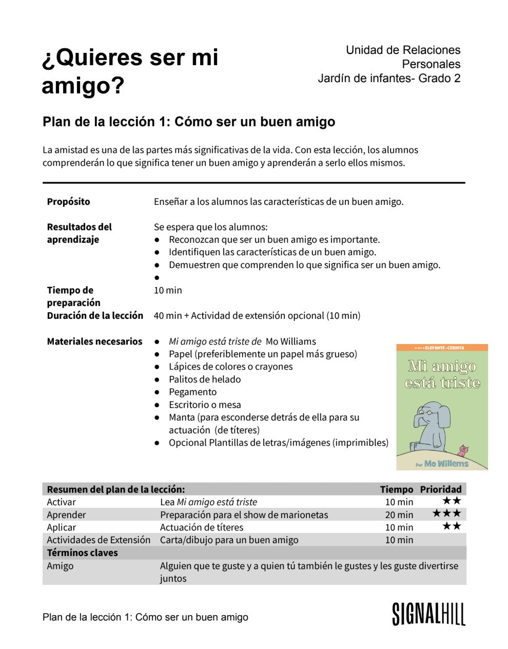 ¿Quieres ser mi amigo? -  Paquete de Plan de Lecciones (4 Plan de Lecciones)