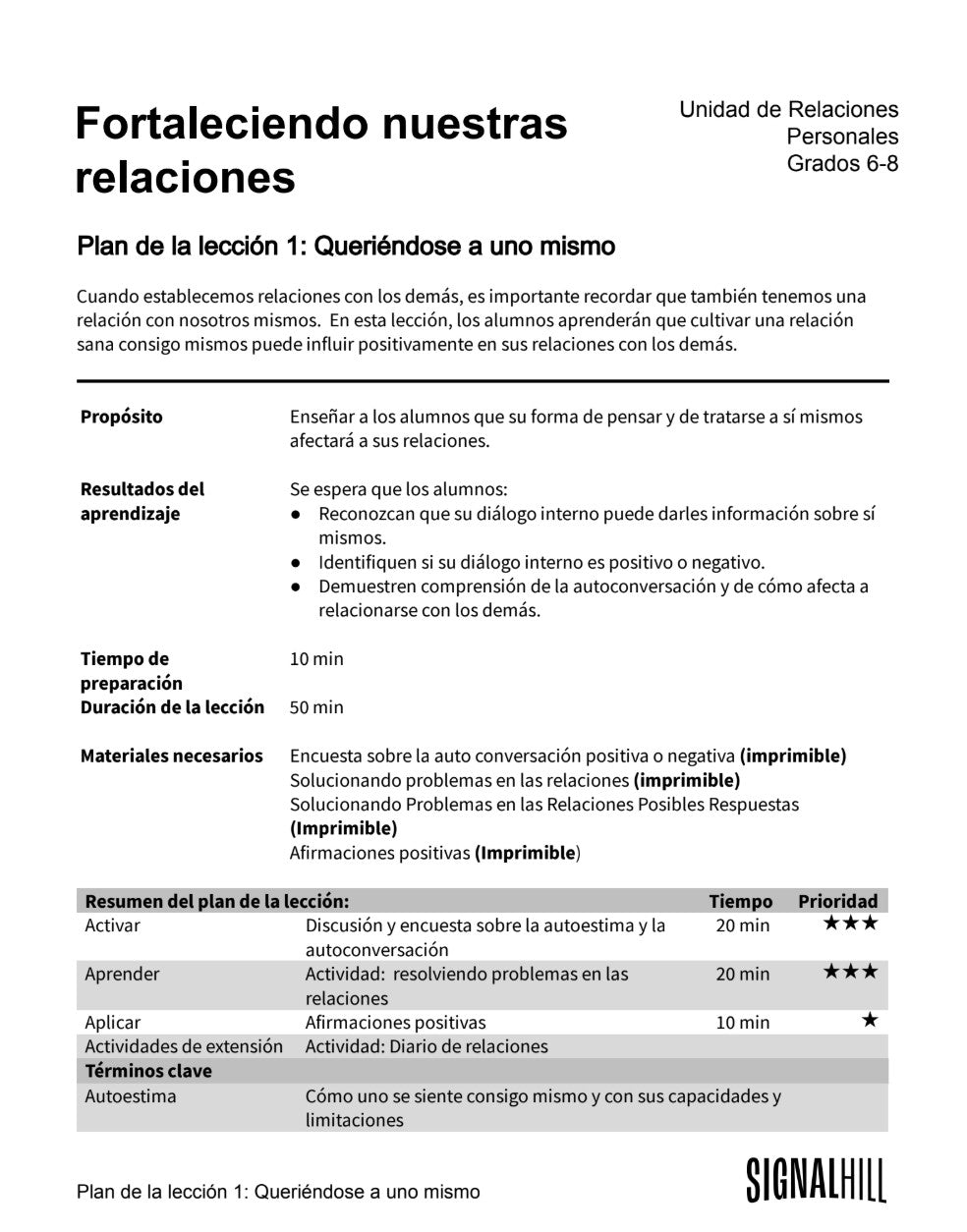 Fortaleciendo nuestras Relaciones   -  Paquete de Plan de Lecciones (4 Plan de Lecciones)