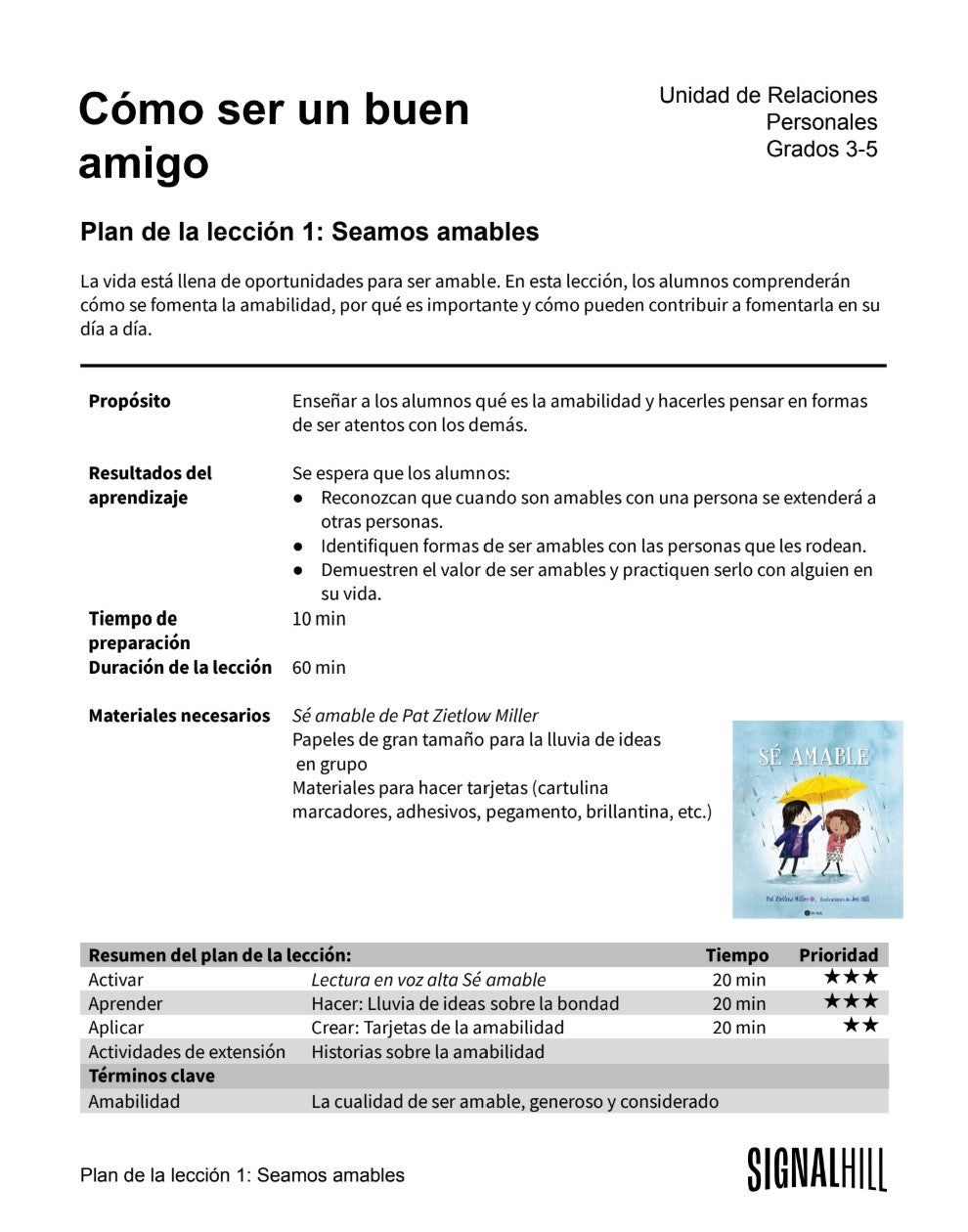 Cómo ser un buen amigo -  Paquete de Plan de Lecciones (4 Plan de Lecciones)