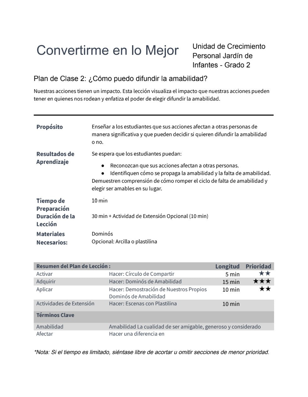 Convertirme en lo Mejor - Paquete de Plan de Lecciones (4 Plan de Lecciones)