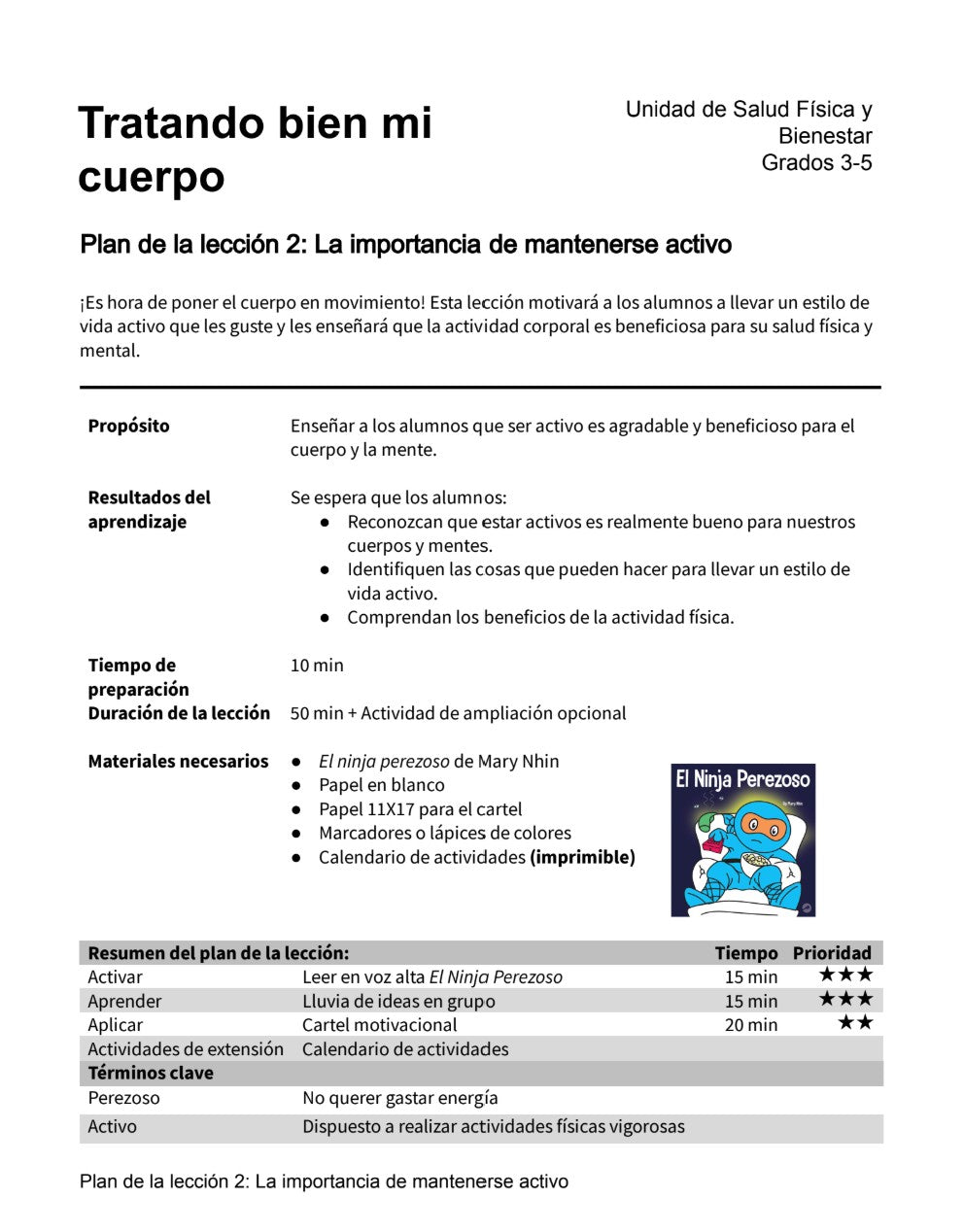 Tratando bien mi cuerpo - Paquete de Plan de Lecciones (4 Plan de Lecciones)