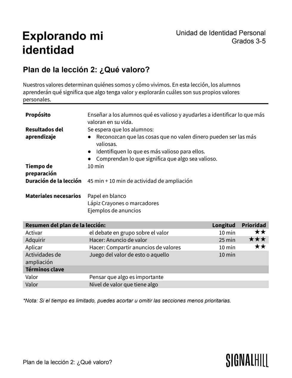 Explorando mi identidad  -  Paquete de Plan de Lecciones (4 Plan de Lecciones)