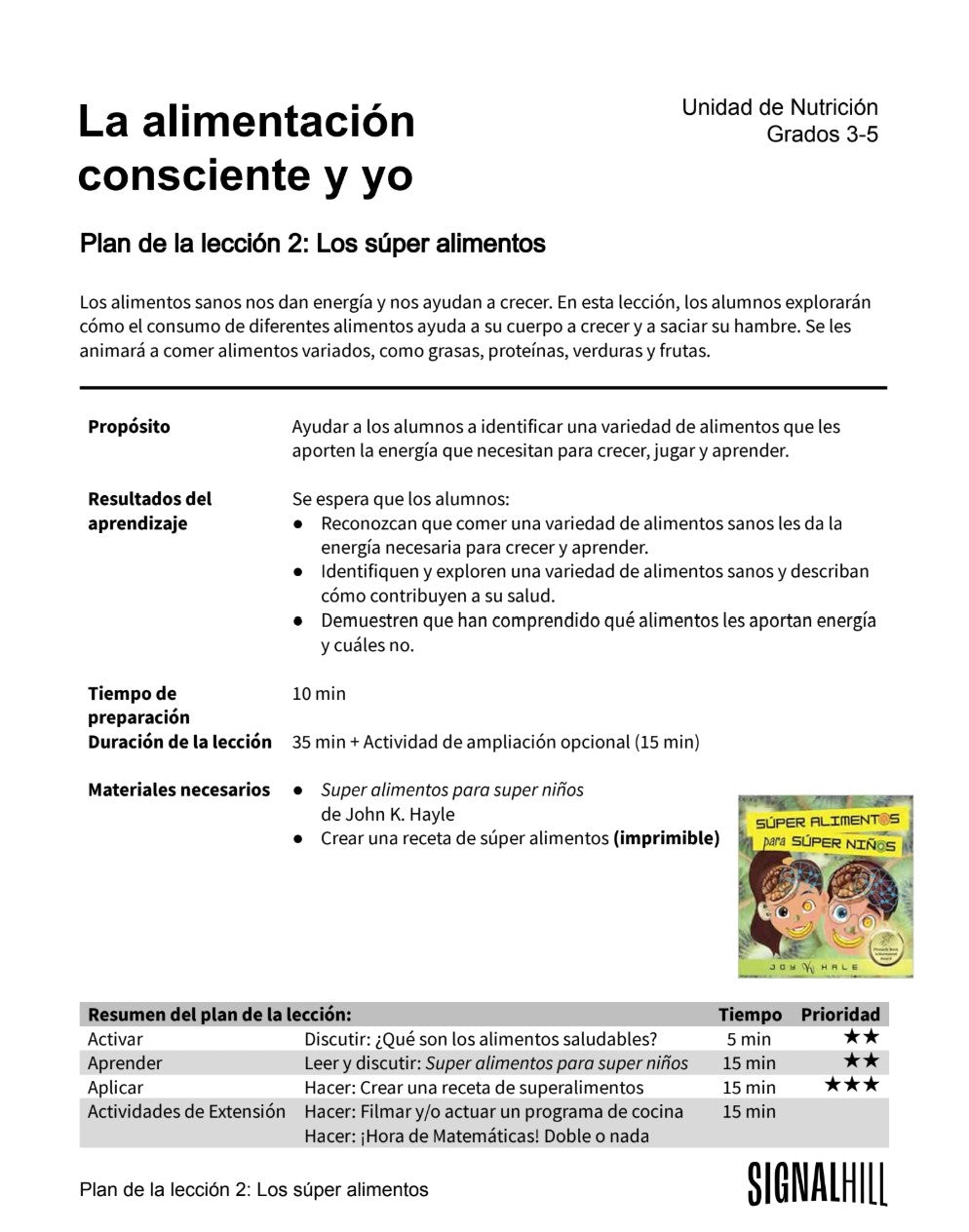 La alimentación consciente y yo -  Paquete de Plan de Lecciones (4 Plan de Lecciones)