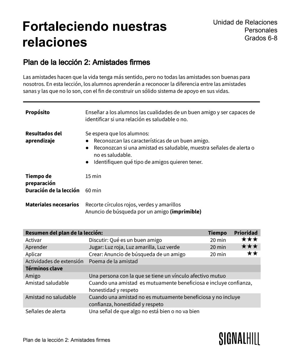 Fortaleciendo nuestras Relaciones   -  Paquete de Plan de Lecciones (4 Plan de Lecciones)