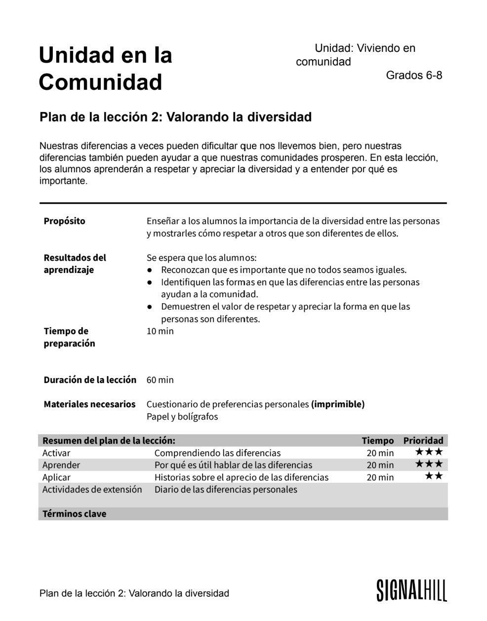 Unidad en la Comunidad -  Paquete de Plan de Lecciones (4 Plan de Lecciones)