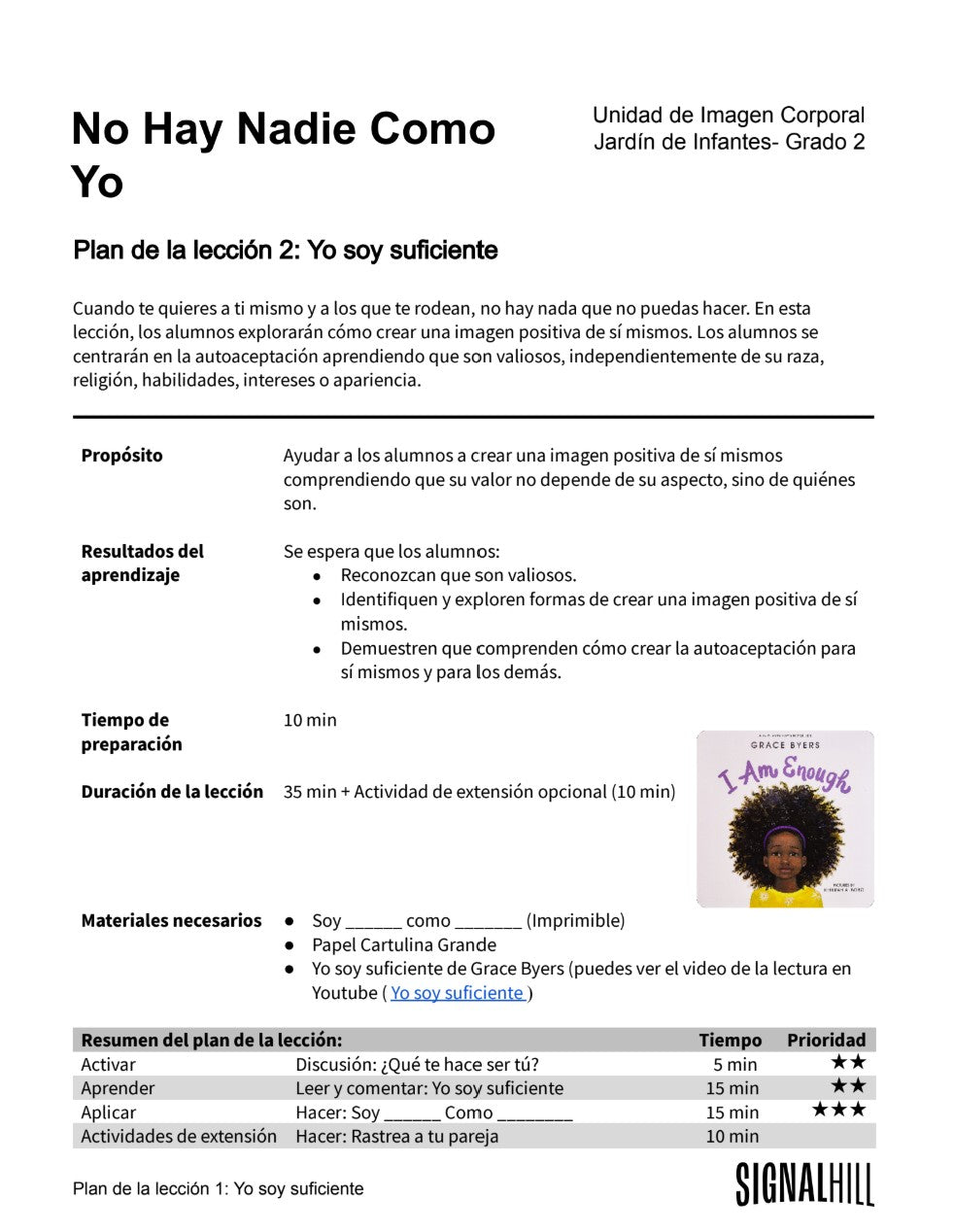 No Hay Nadie Como Yo - Paquete de Plan de Lecciones (4 Plan de Lecciones)
