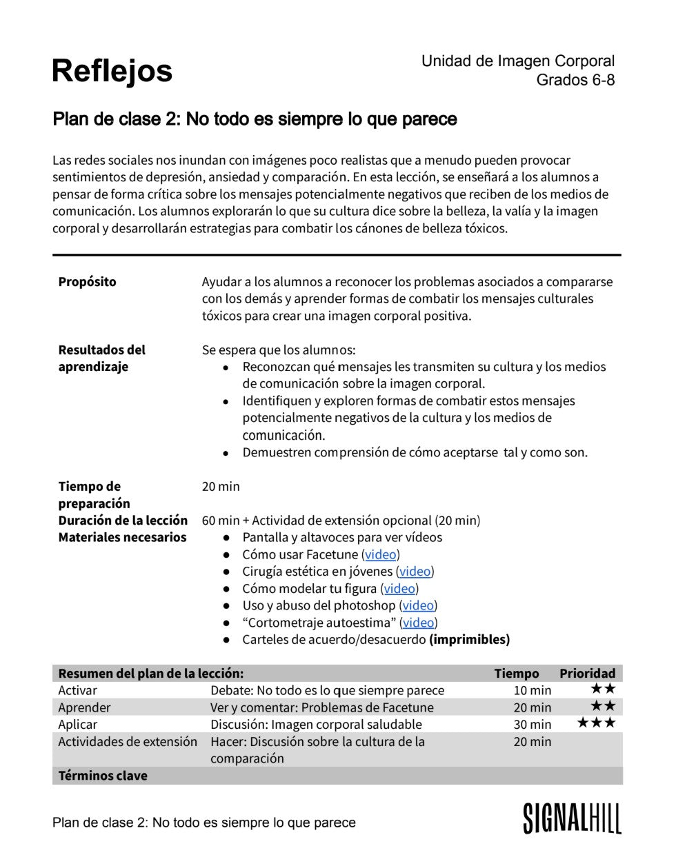 Reflejos  -  Paquete de Plan de Lecciones (4 Plan de Lecciones)