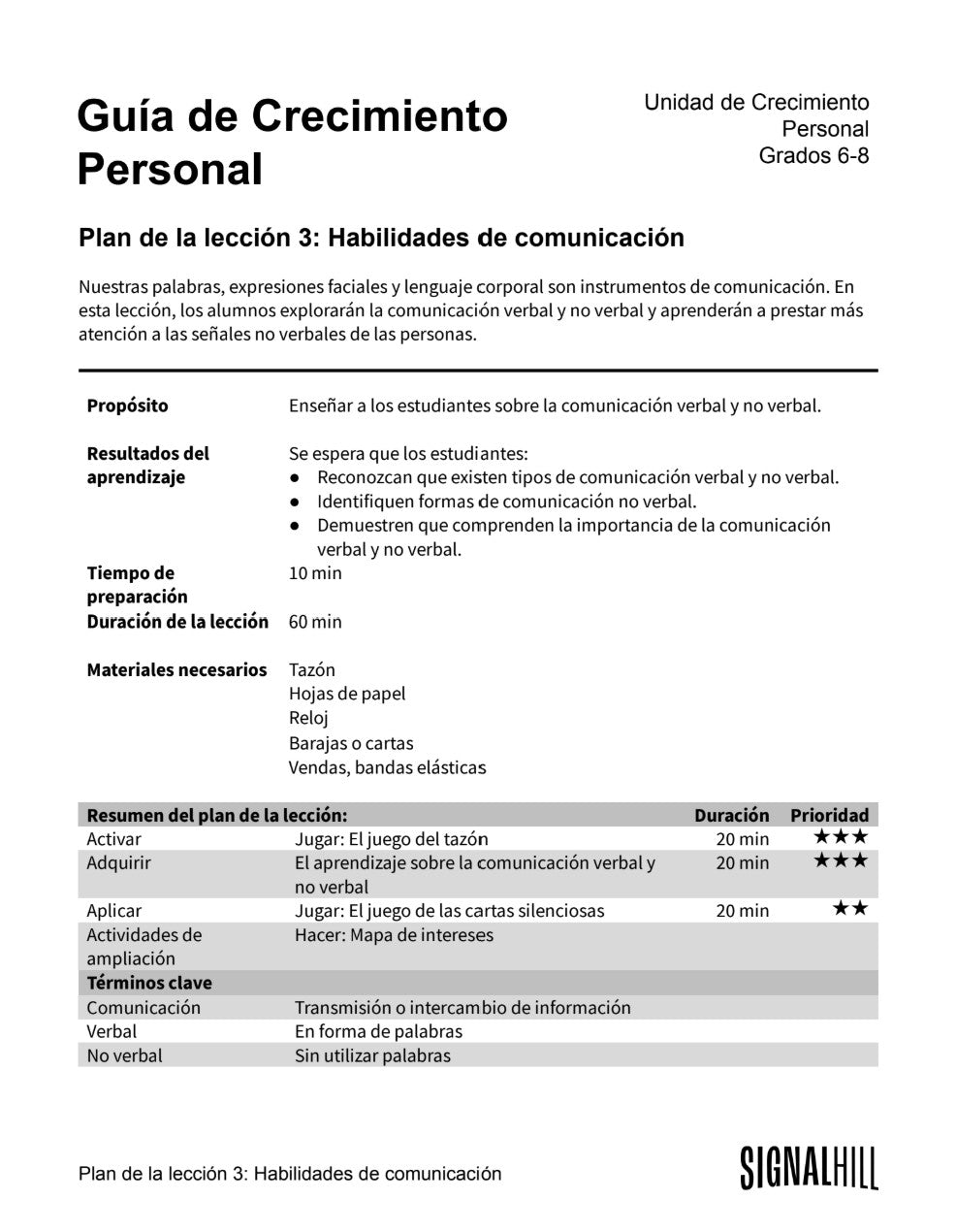 Guía de Crecimiento Personal  -  Paquete de Plan de Lecciones (4 Plan de Lecciones)