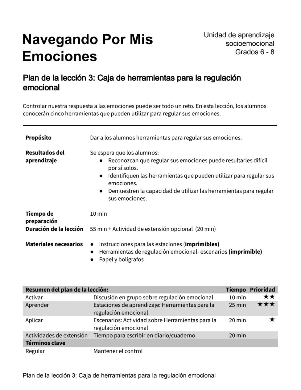 Lección 3: Caja de herramientas para a regulación emocional