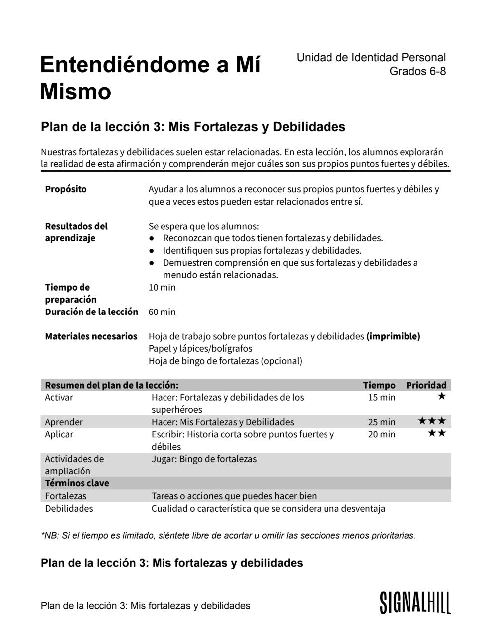 Entendiéndome a mi mismo  -  Paquete de Plan de Lecciones (4 Plan de Lecciones)