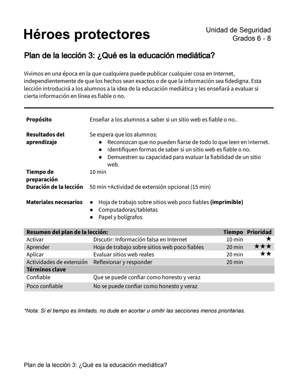 Héroes Protectores  -  Paquete de Plan de Lecciones (4 Plan de Lecciones)