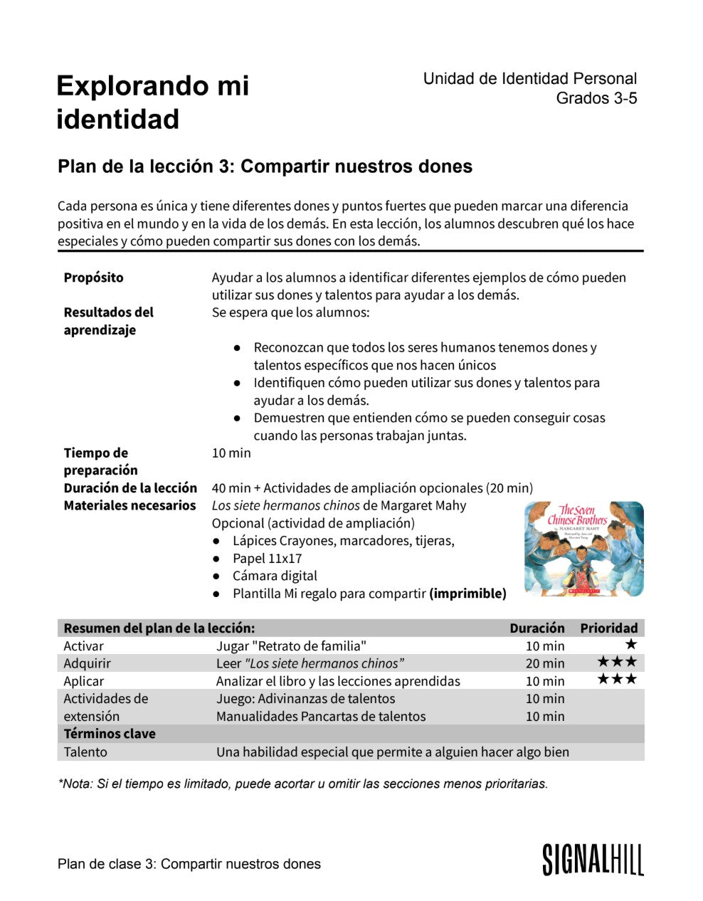 Lección 3:  Compartir nuestros dones
