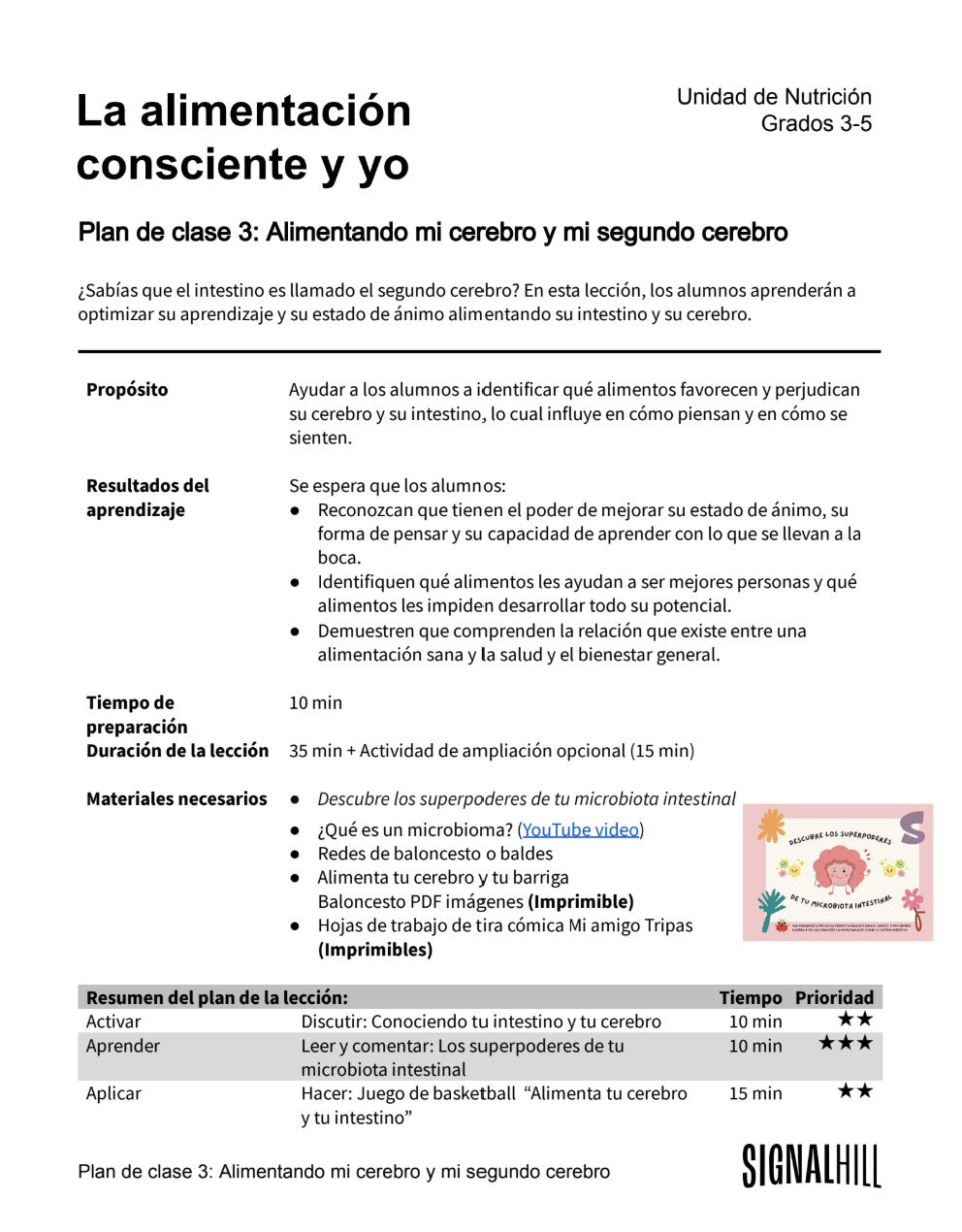 Lección 3:  Alimentando mi cerebro y mi segundo cerebro