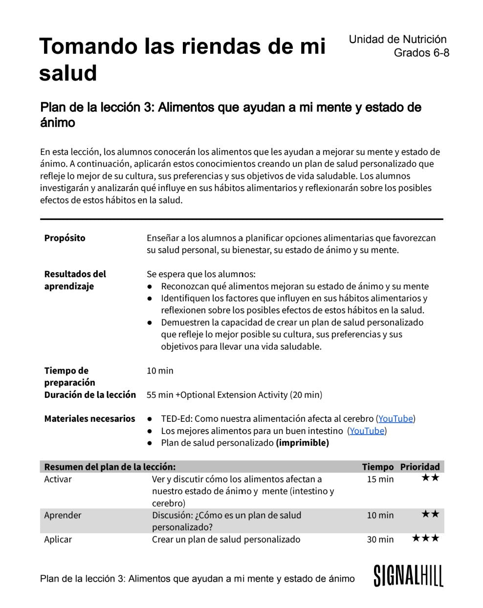 Lección 3: Alimentos que ayudan a mi mente y estado de ánimo