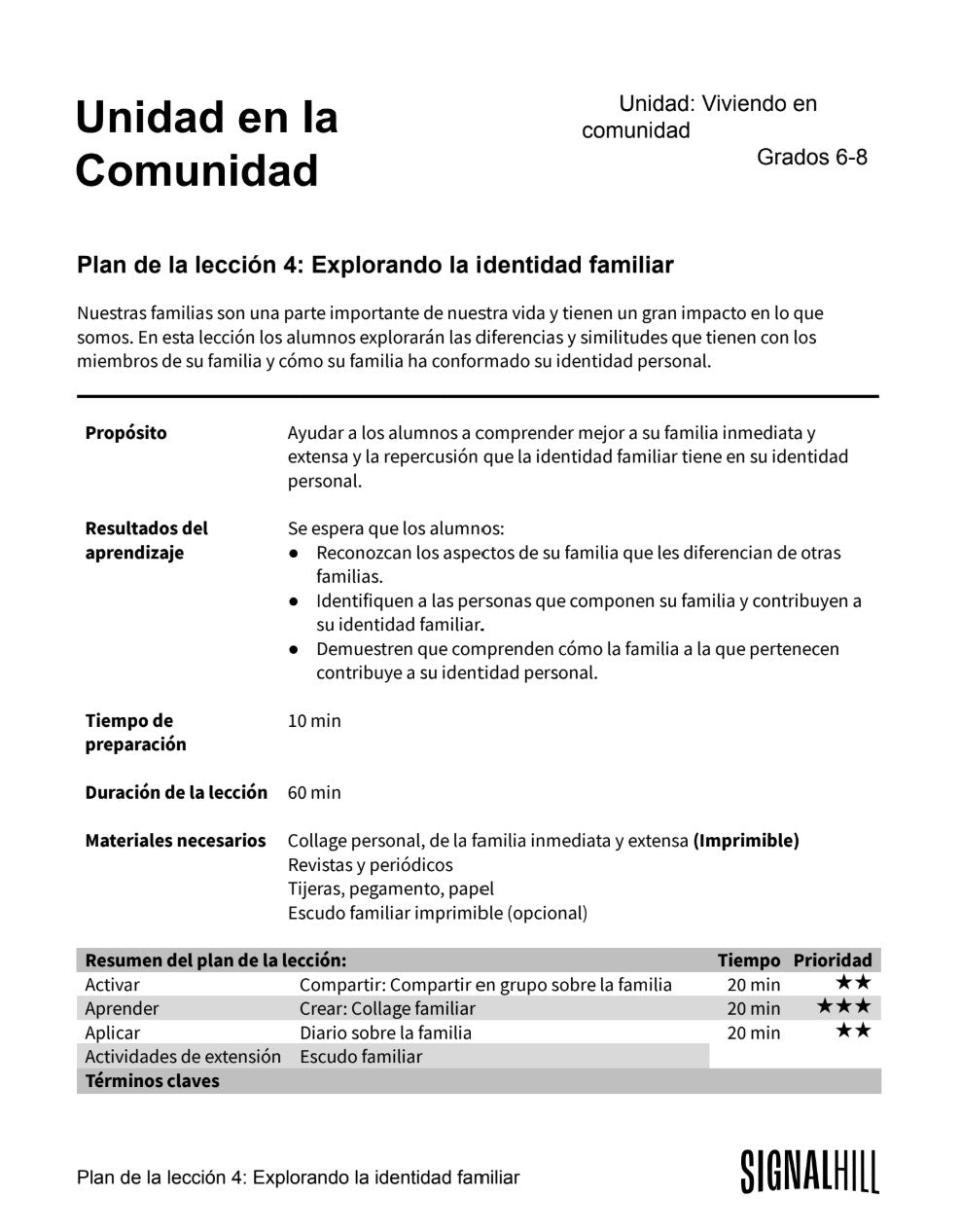 Unidad en la Comunidad -  Paquete de Plan de Lecciones (4 Plan de Lecciones)