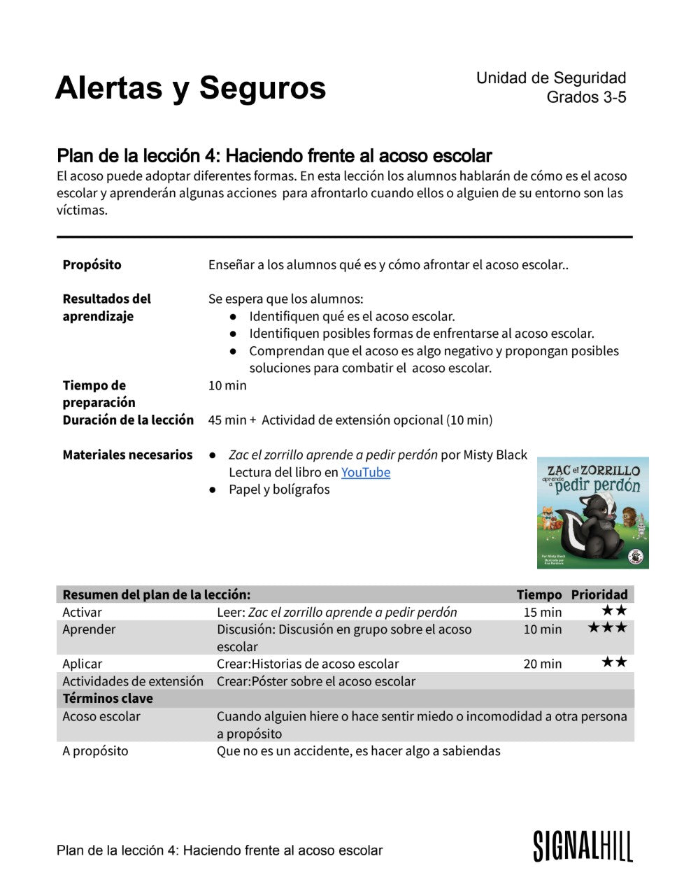 Alertas y Seguros - Paquete de Plan de Lecciones (4 Plan de Lecciones)