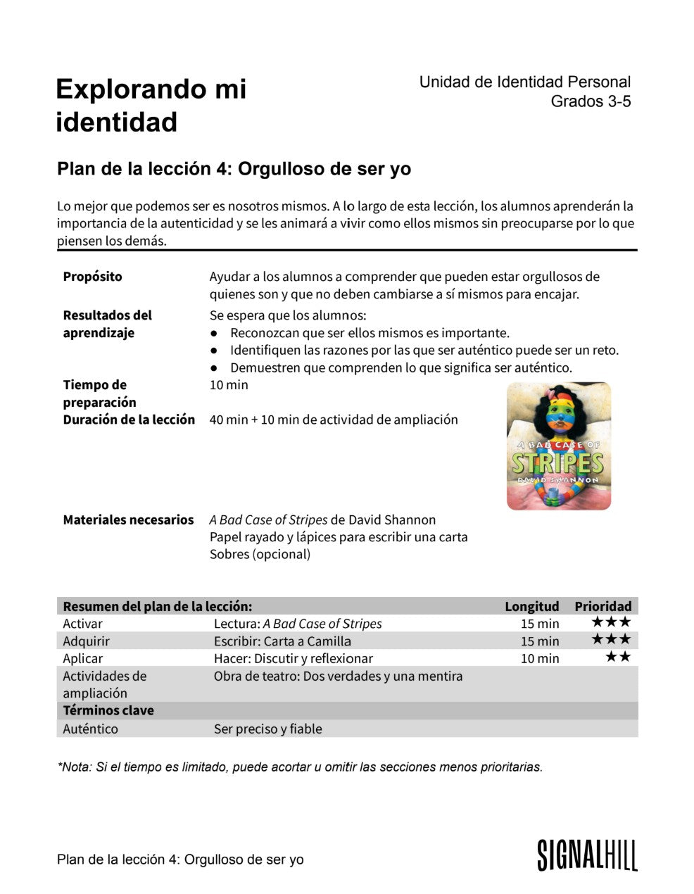 Explorando mi identidad  -  Paquete de Plan de Lecciones (4 Plan de Lecciones)