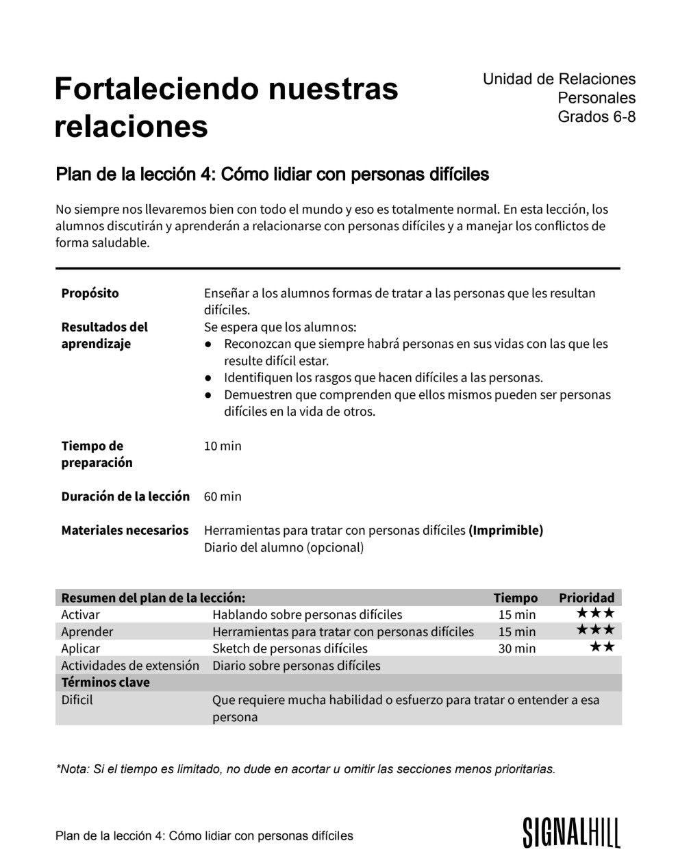 Fortaleciendo nuestras Relaciones   -  Paquete de Plan de Lecciones (4 Plan de Lecciones)