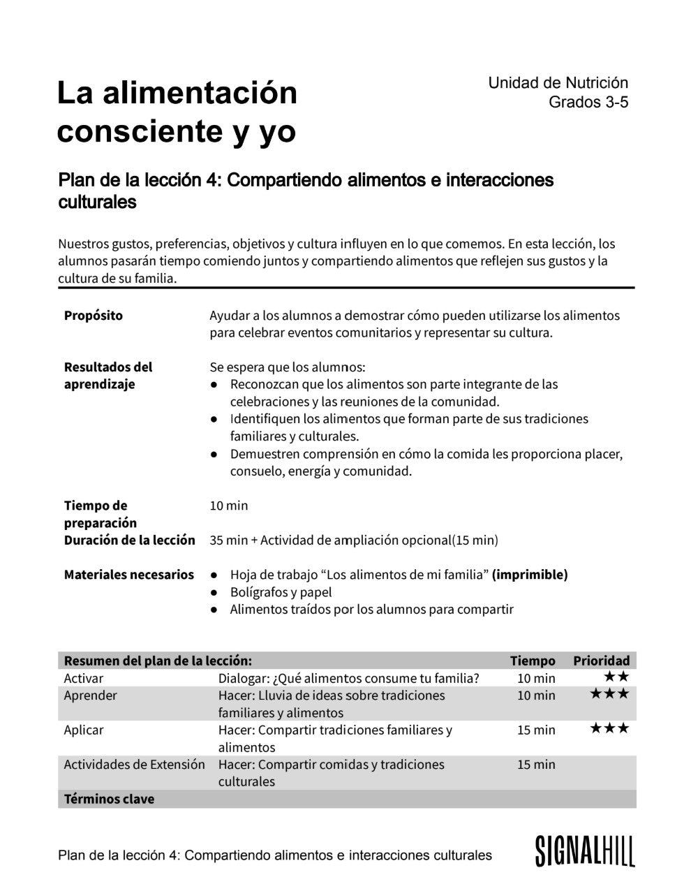 La alimentación consciente y yo -  Paquete de Plan de Lecciones (4 Plan de Lecciones)