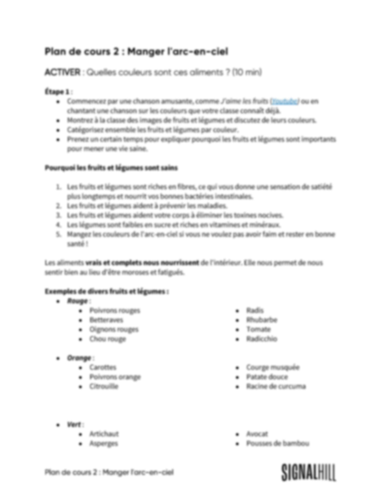 Plan de cours 2: Manger l'arc-en-ciel