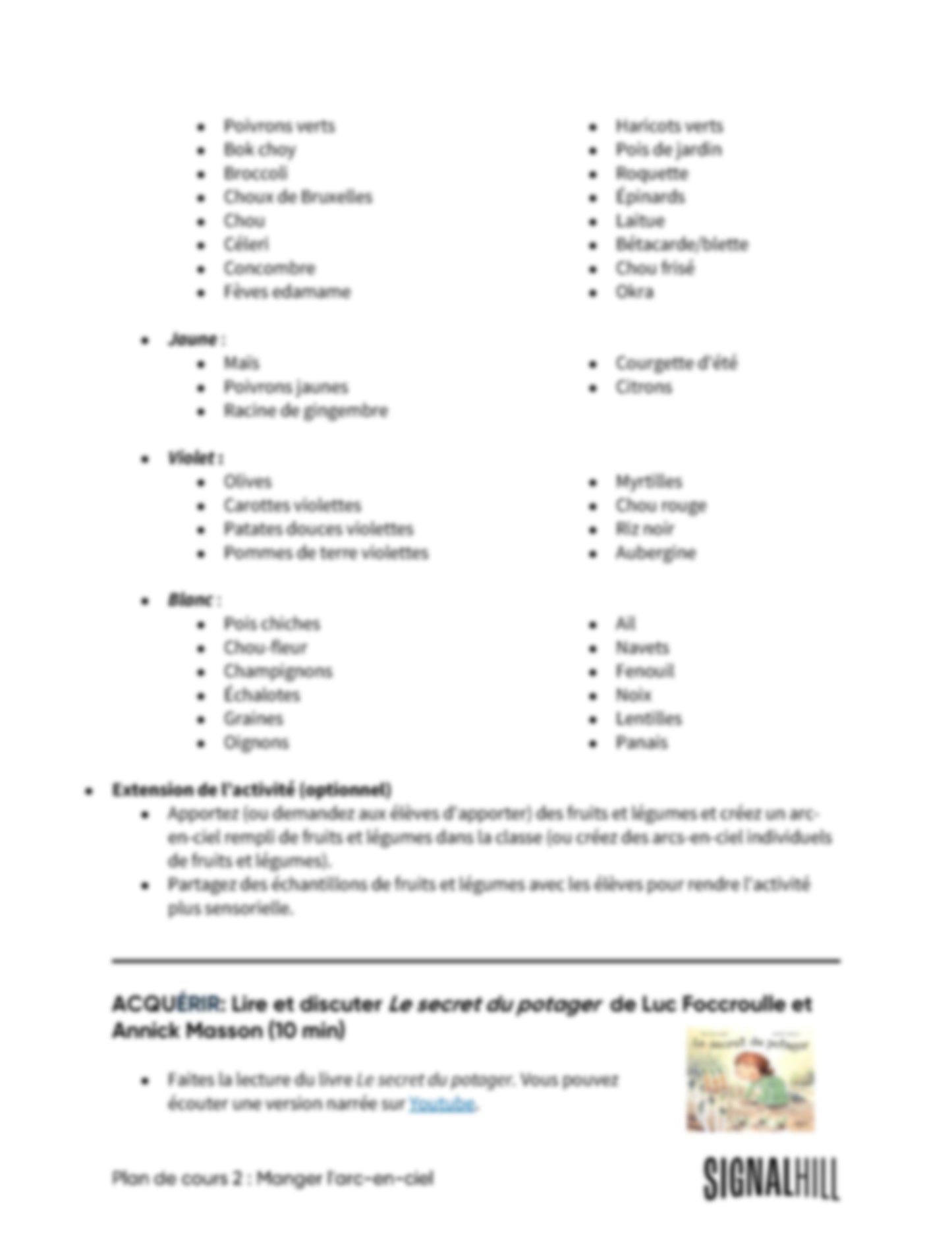 Plan de cours 2: Manger l'arc-en-ciel