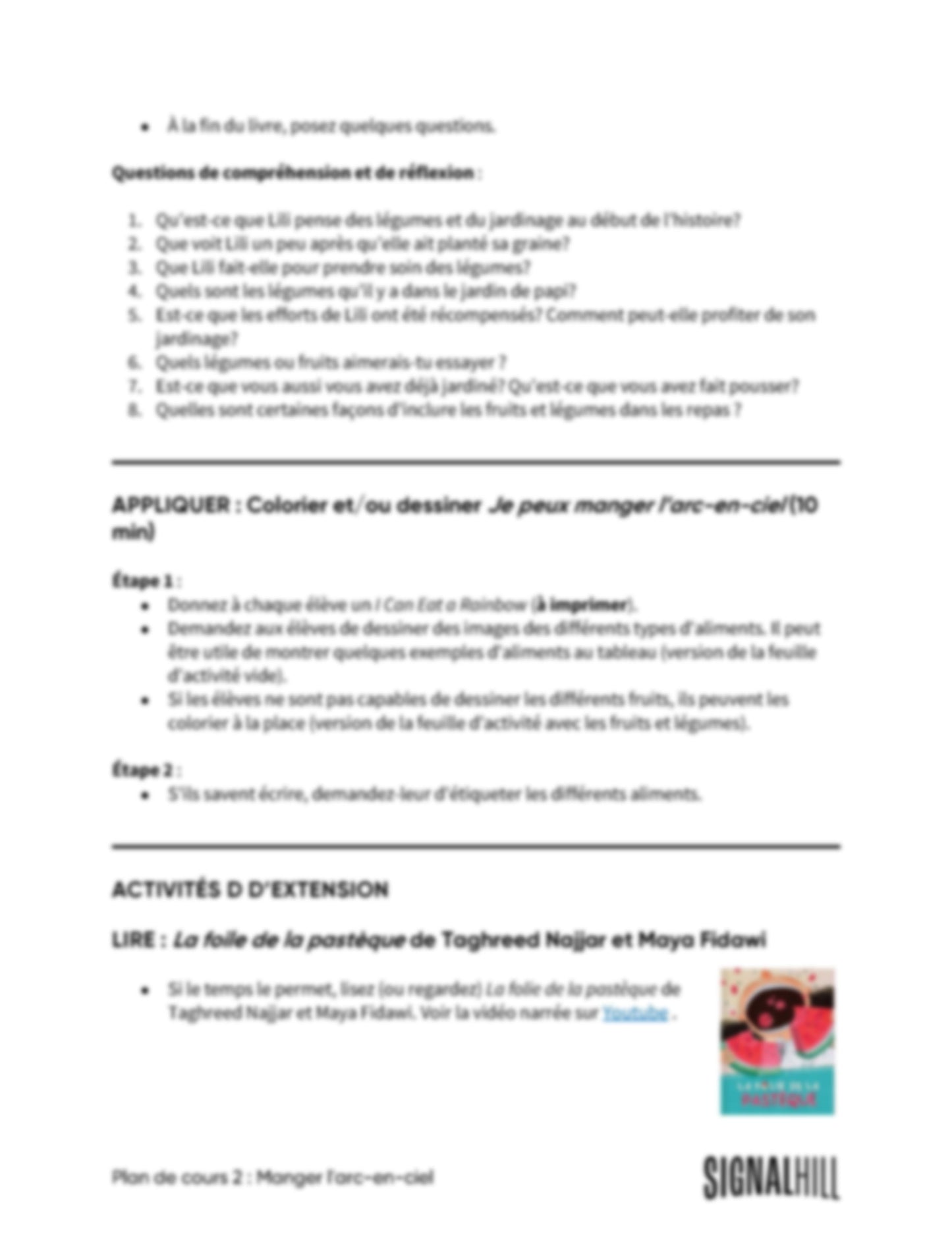 Plan de cours 2: Manger l'arc-en-ciel