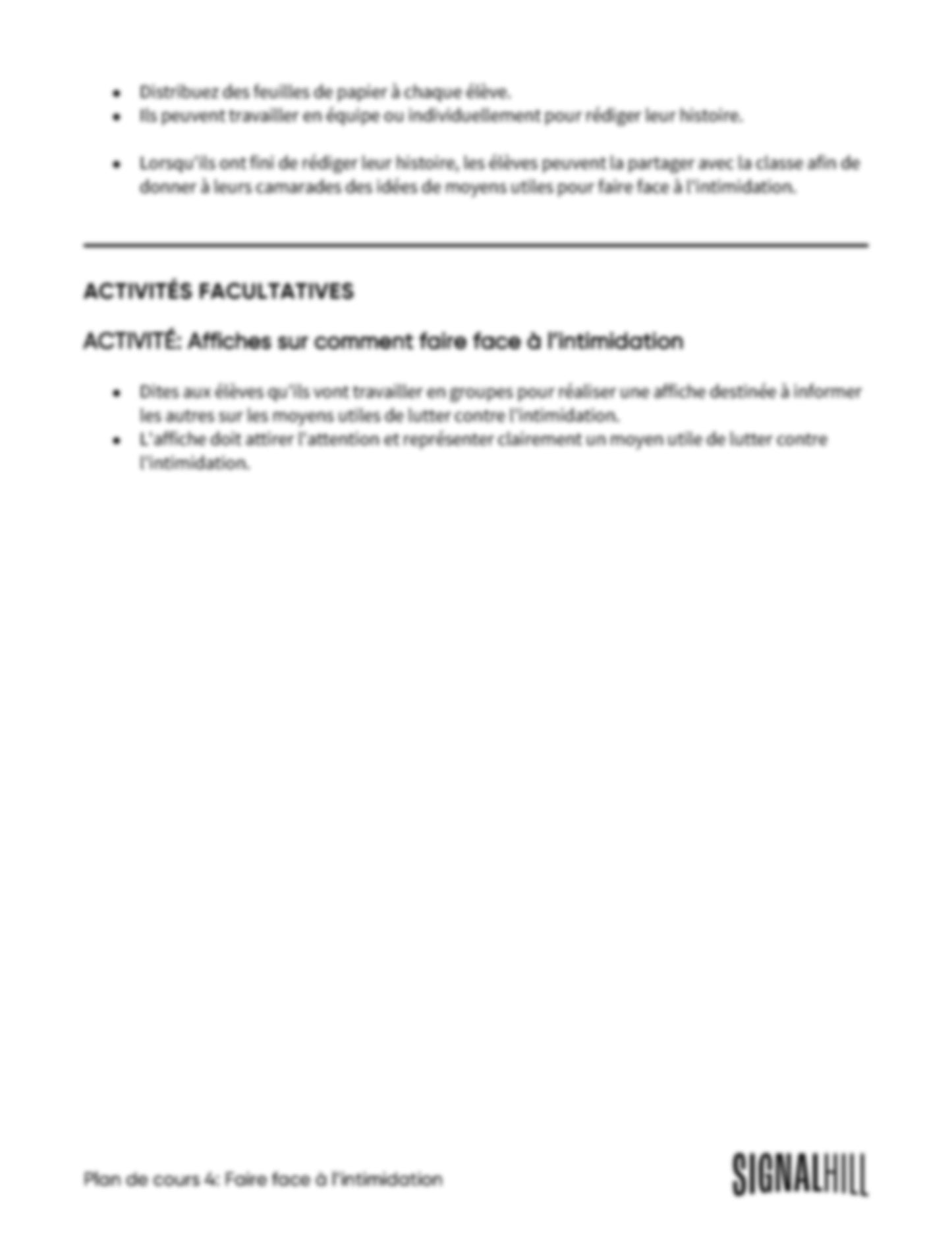 Plan de cours 4: Faire face à l’intimidation
