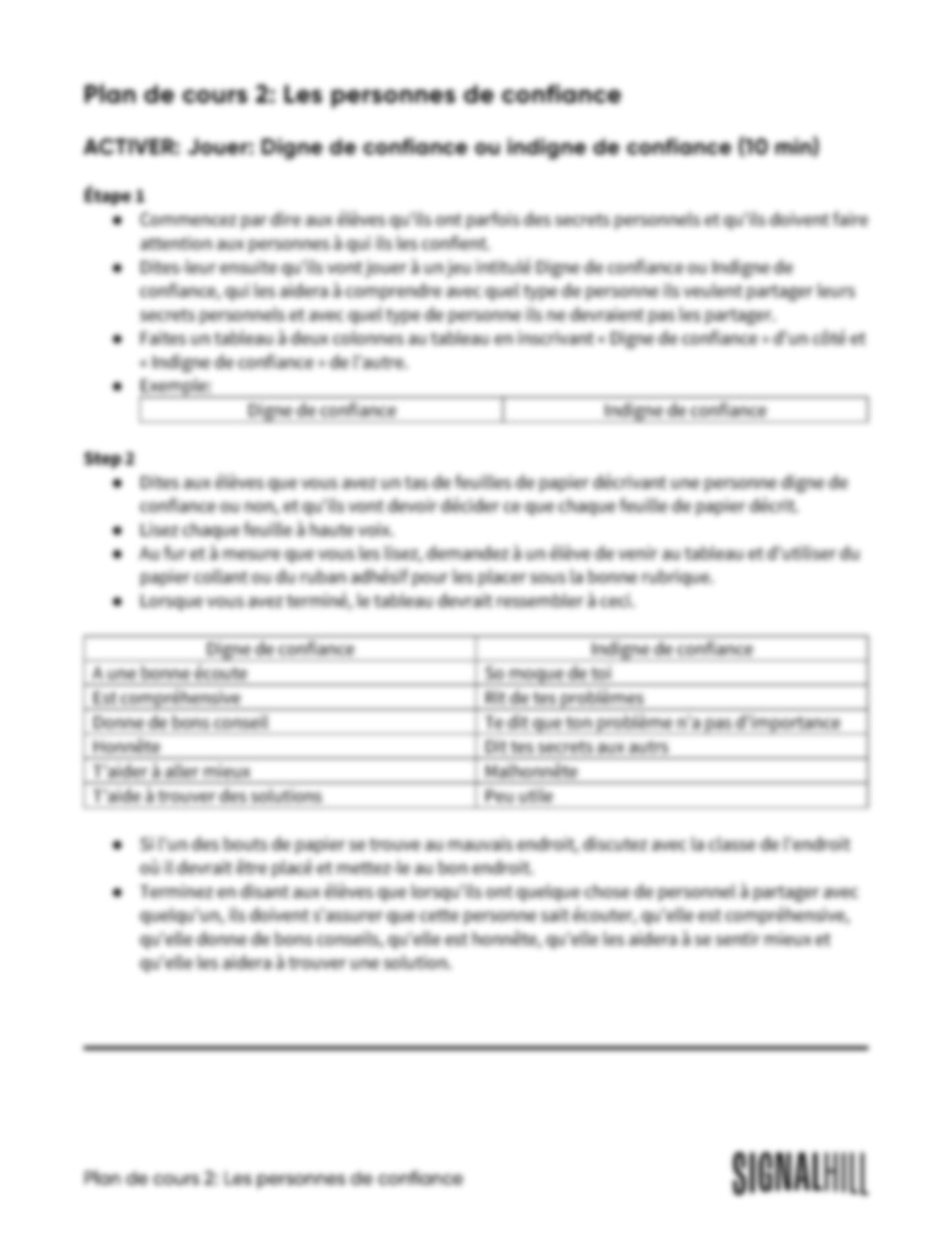 Plan de cours 2: Les personnes de confiance