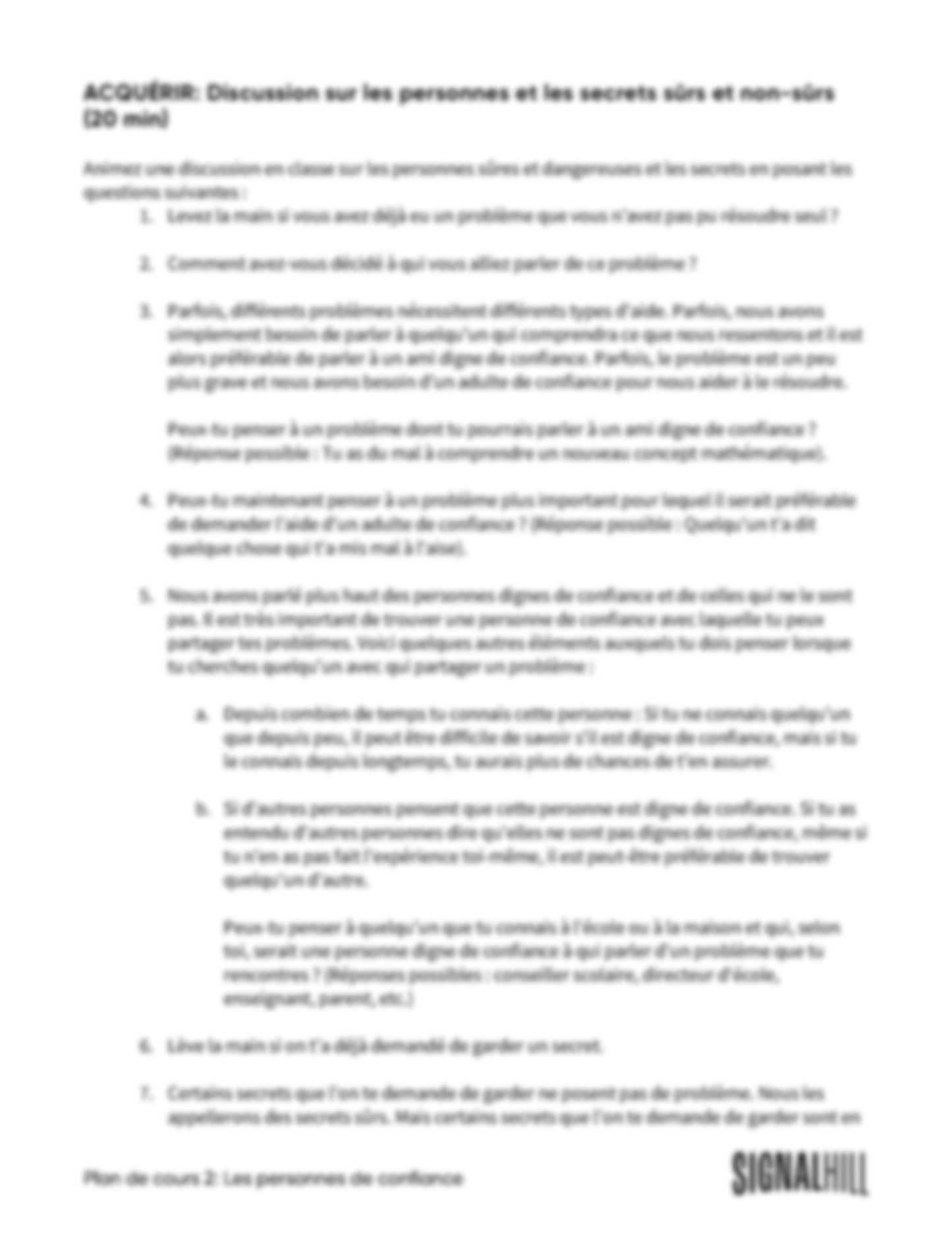 Plan de cours 2: Les personnes de confiance