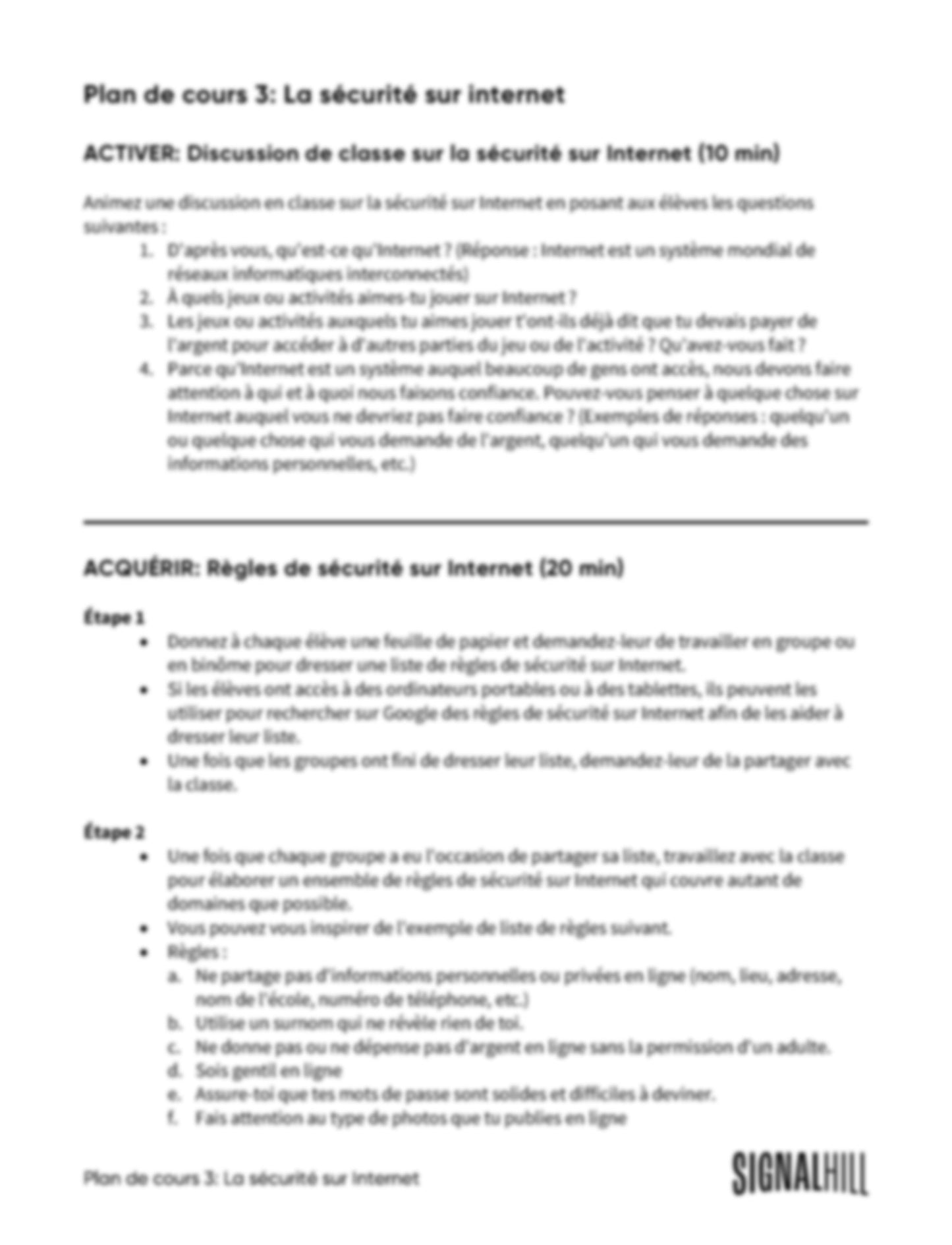 Plan de cours 3: La sécurité sur Internet