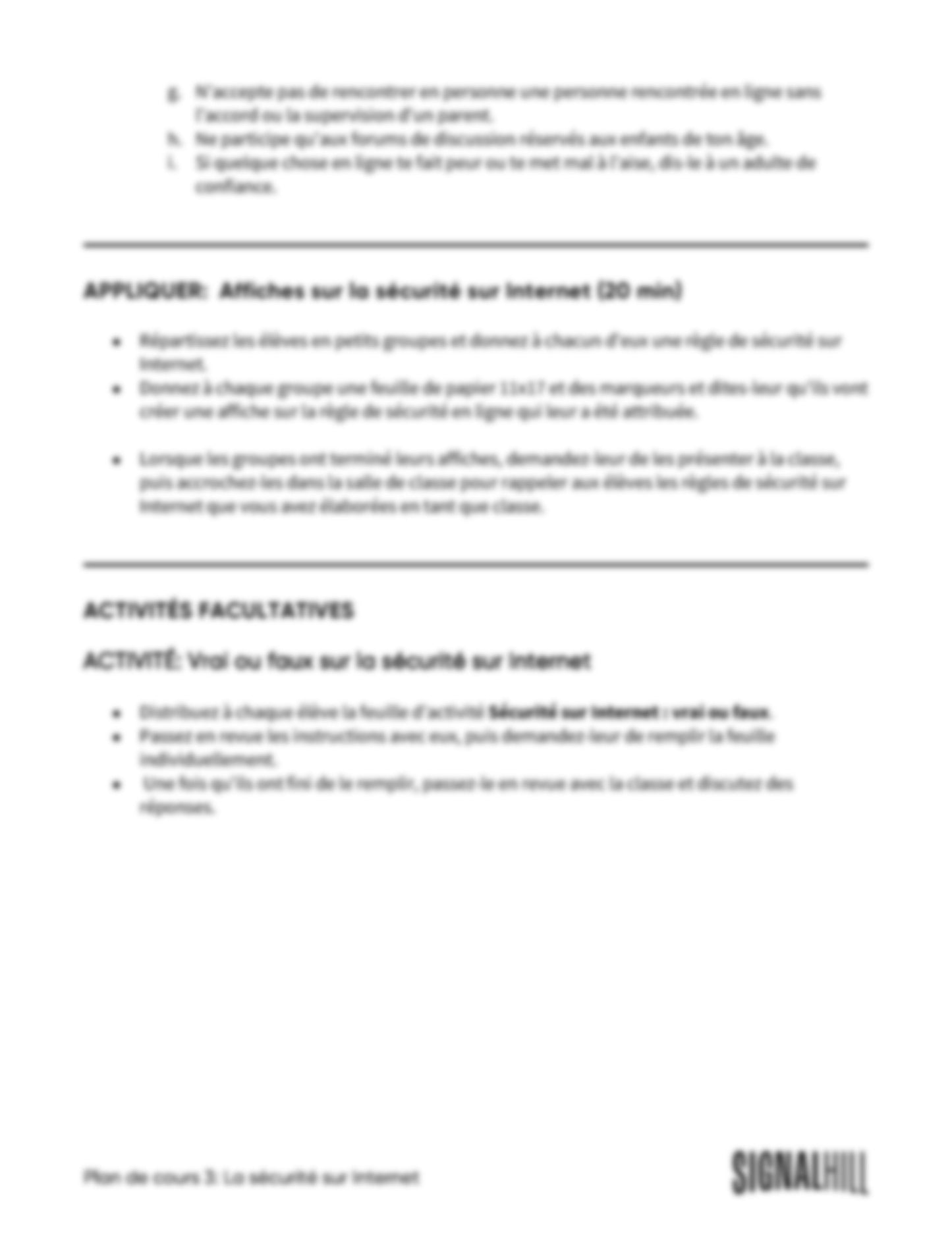 Plan de cours 3: La sécurité sur Internet