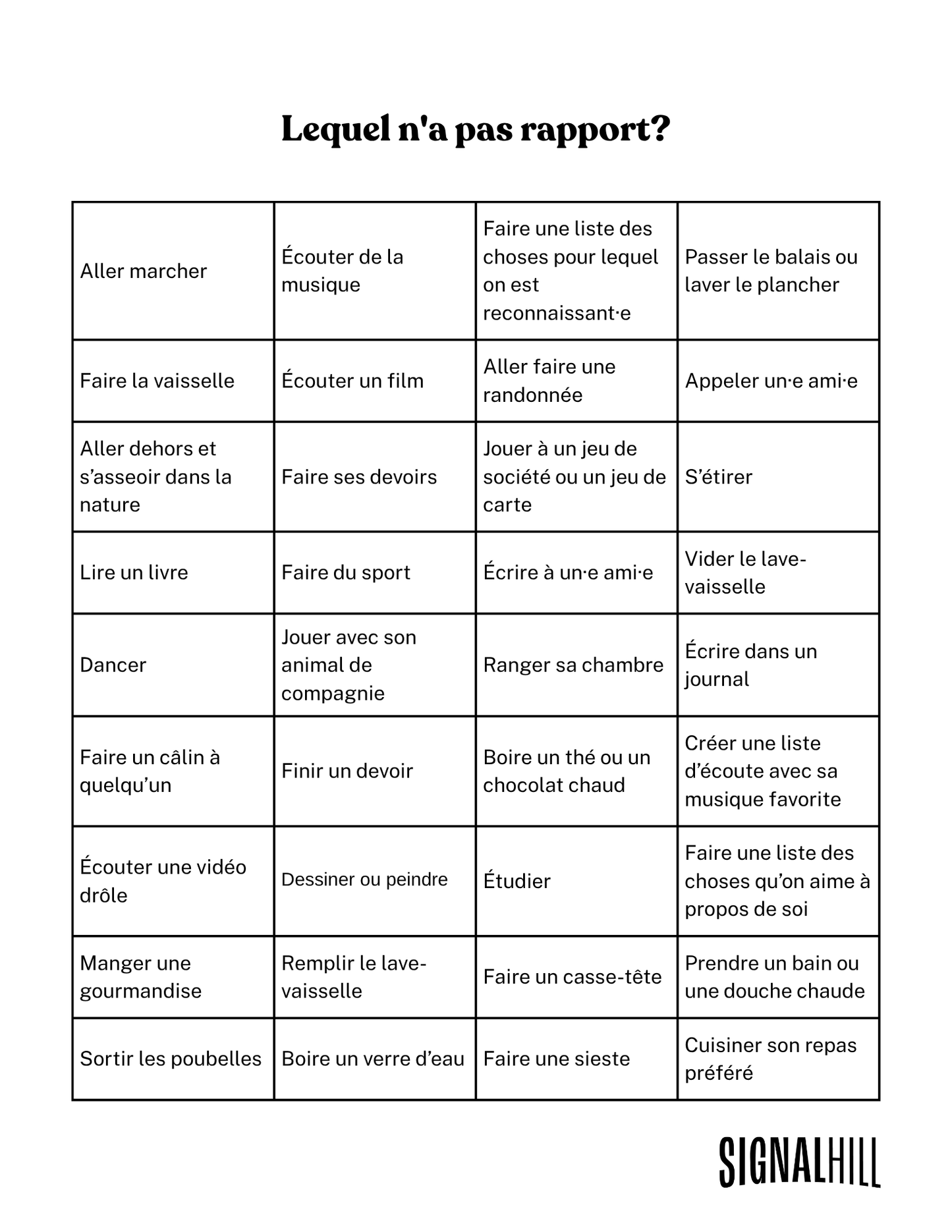 Plan de cours 4: Prendre soin de soi