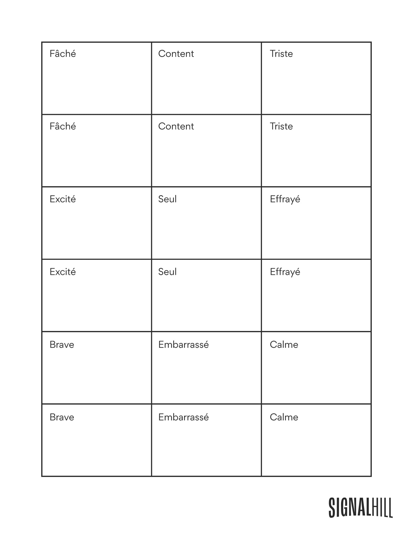 Plan de cours 1: Mes émotions