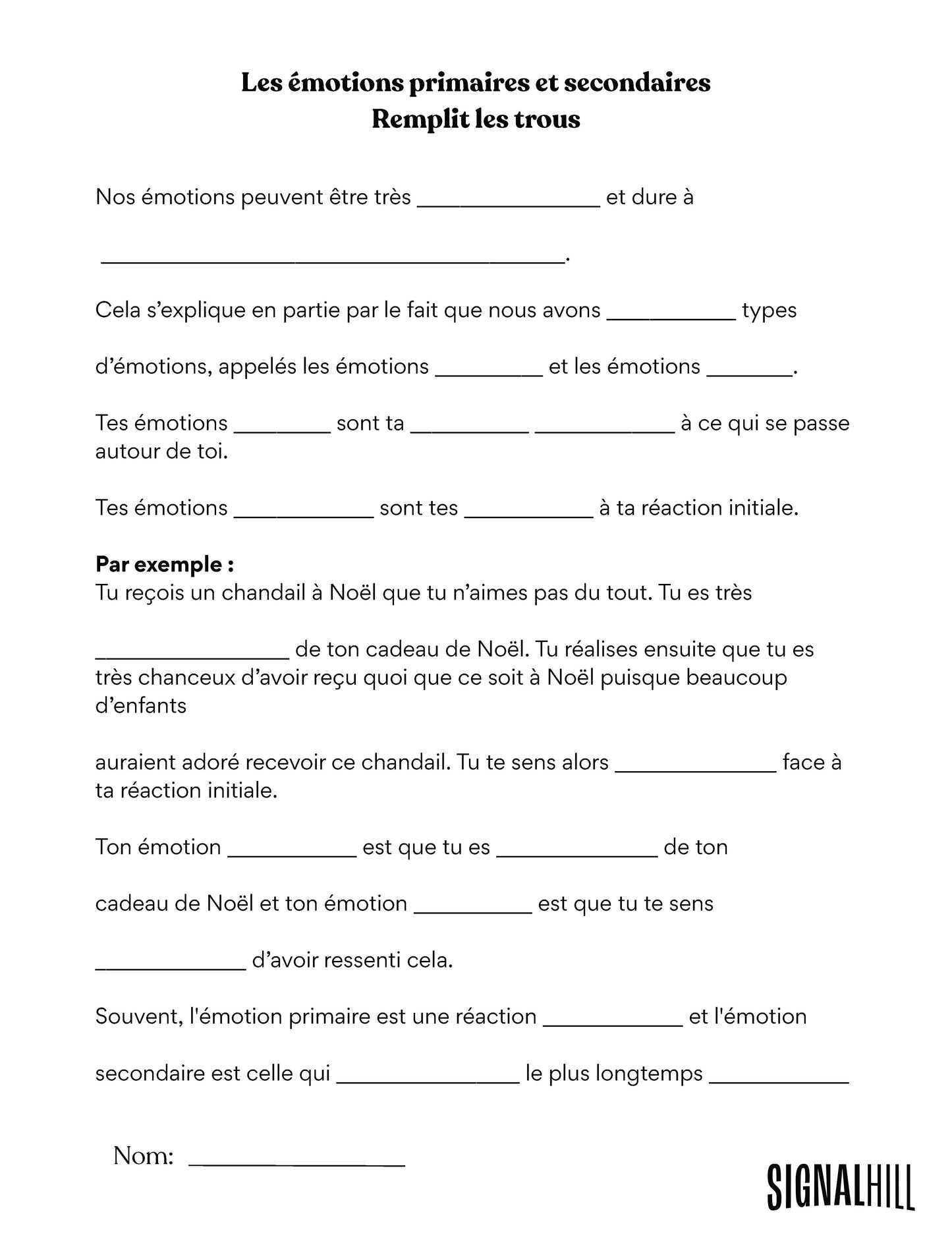 Plan de cours 4: Les émotions primaires et secondaires