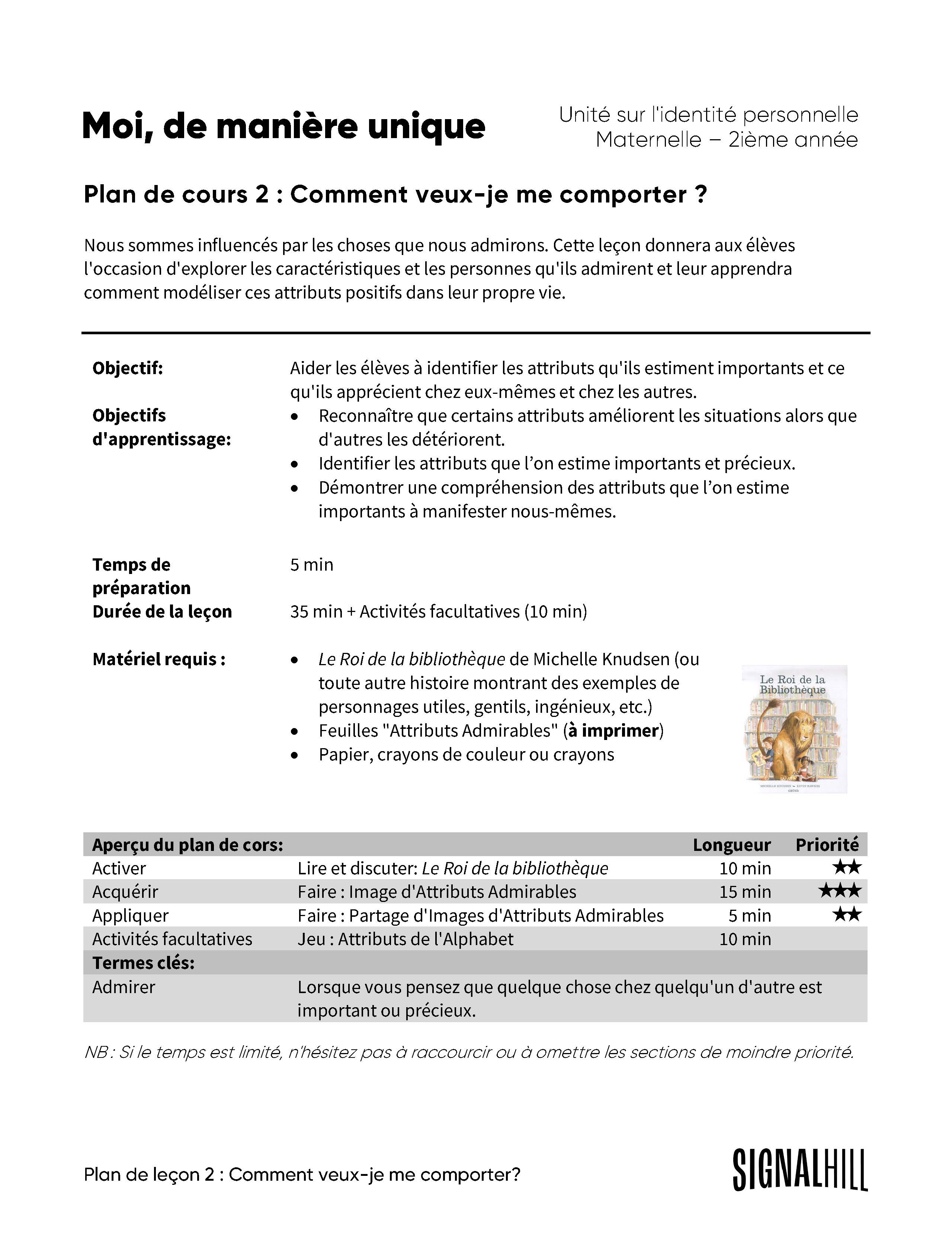 Moi, de manière unique - Ensemble de plans de cours (4 plans de cours ...