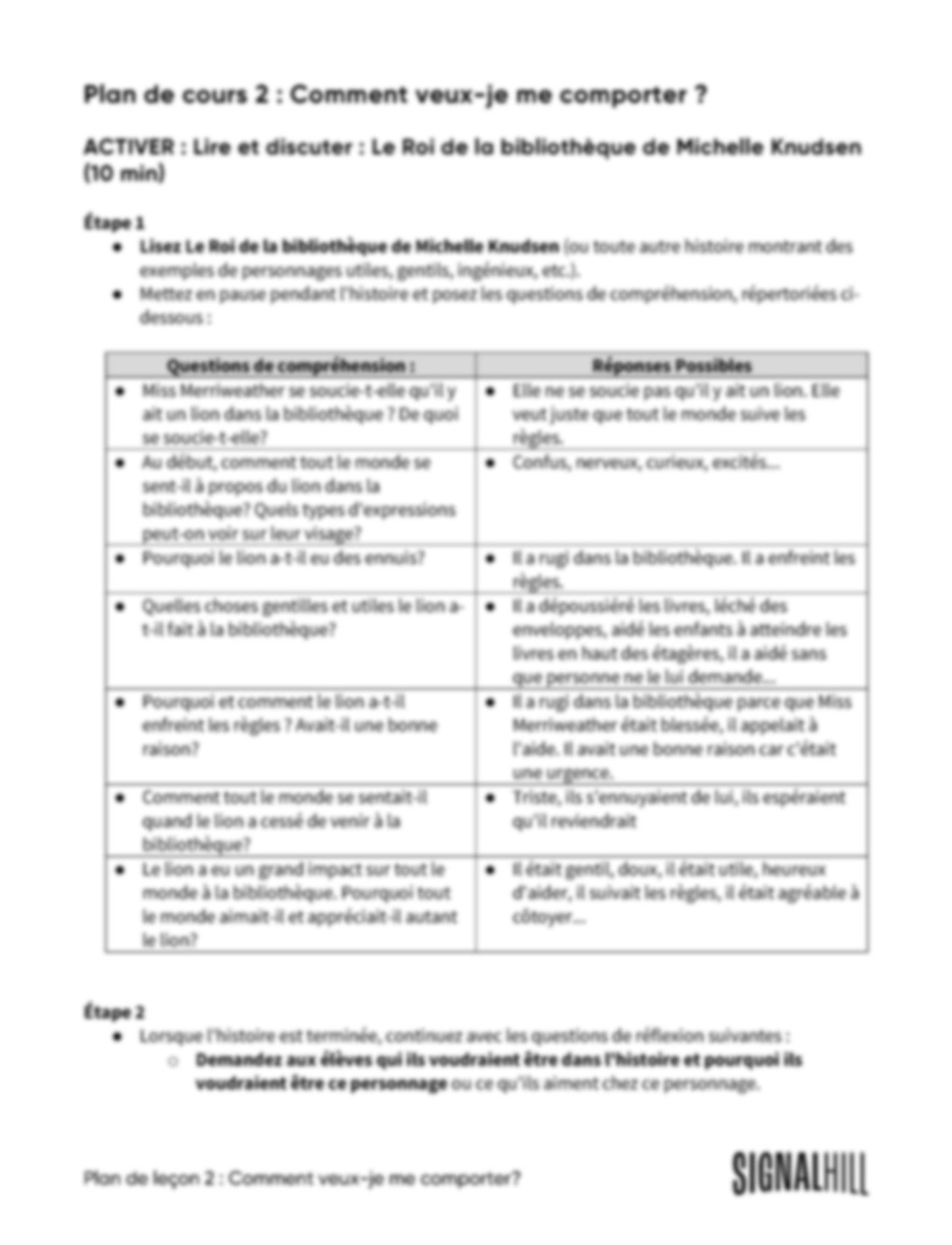 Plan de cours 2: Comment veux-je me comporter?