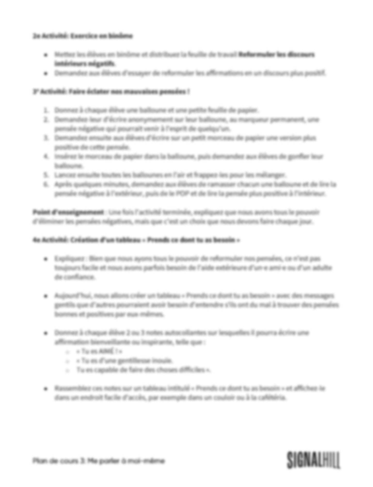 Plan de cours 3: Me parler à moi-même