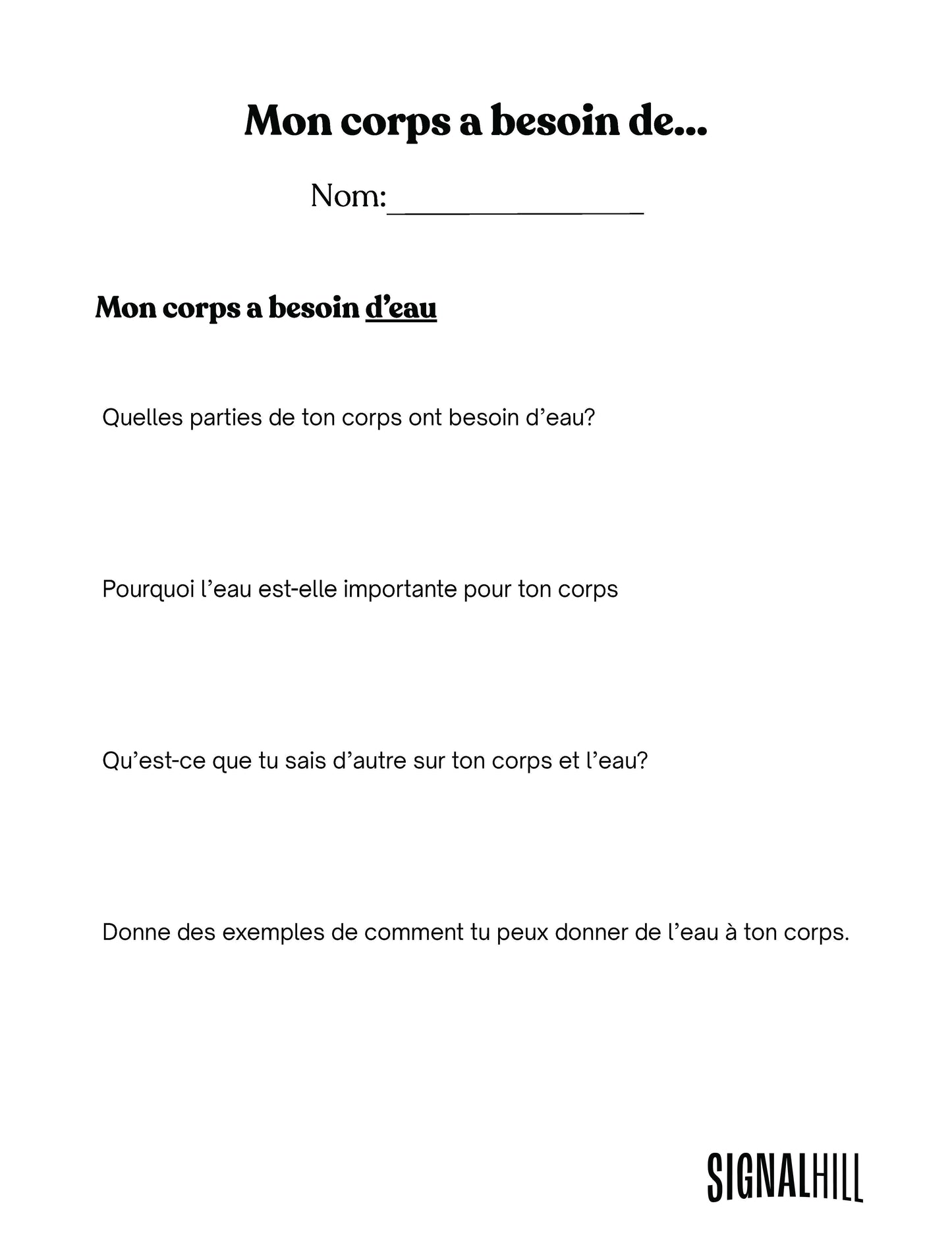 Plan de cours 4: Savoir ce dont mon corps à besoin