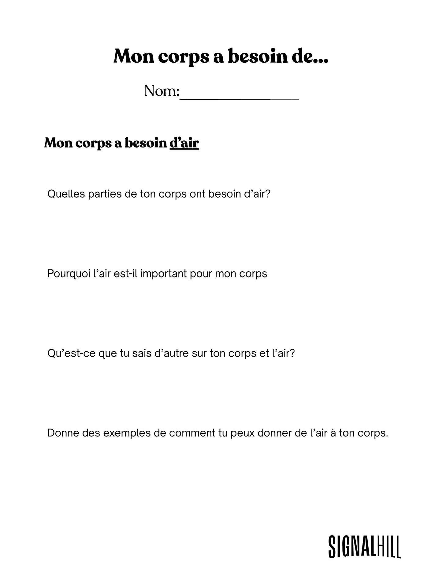 Plan de cours 4: Savoir ce dont mon corps à besoin