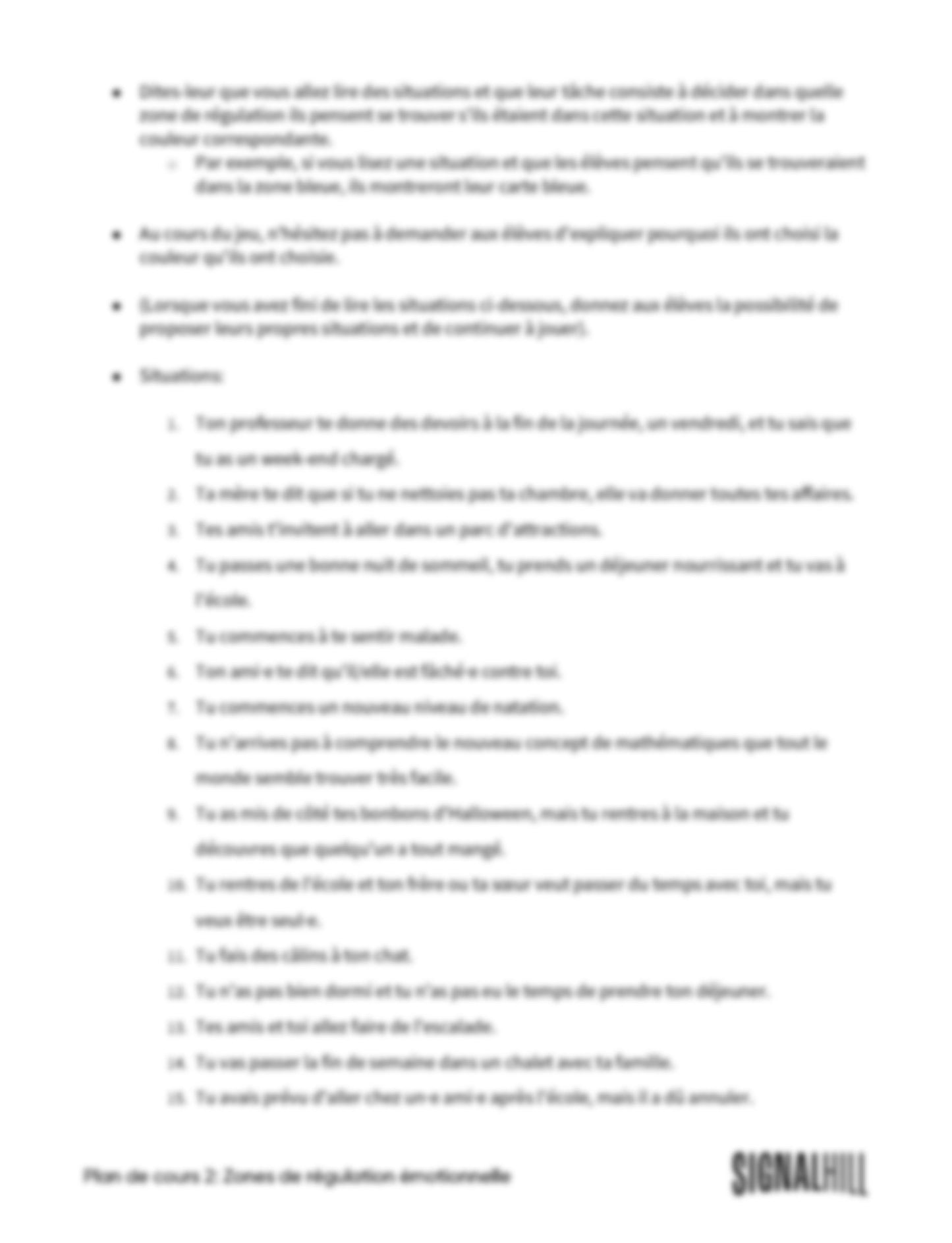 Plan de cours 2: Zones de régulation émotionnelle